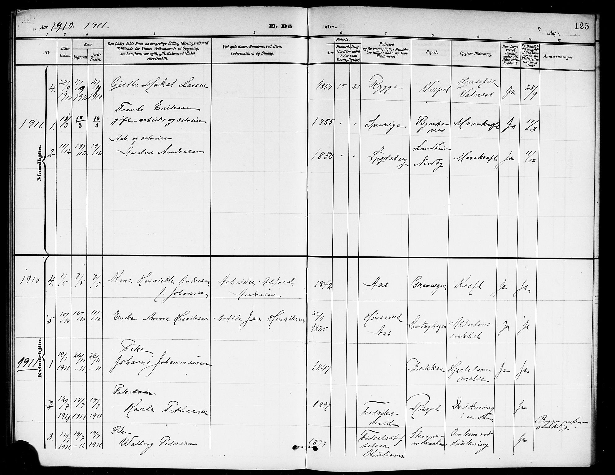 Ås prestekontor Kirkebøker, AV/SAO-A-10894/G/Gb/L0001: Parish register (copy) no. II 1, 1901-1920, p. 125