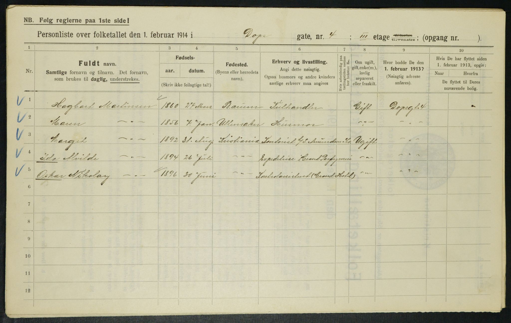 OBA, Municipal Census 1914 for Kristiania, 1914, p. 16042