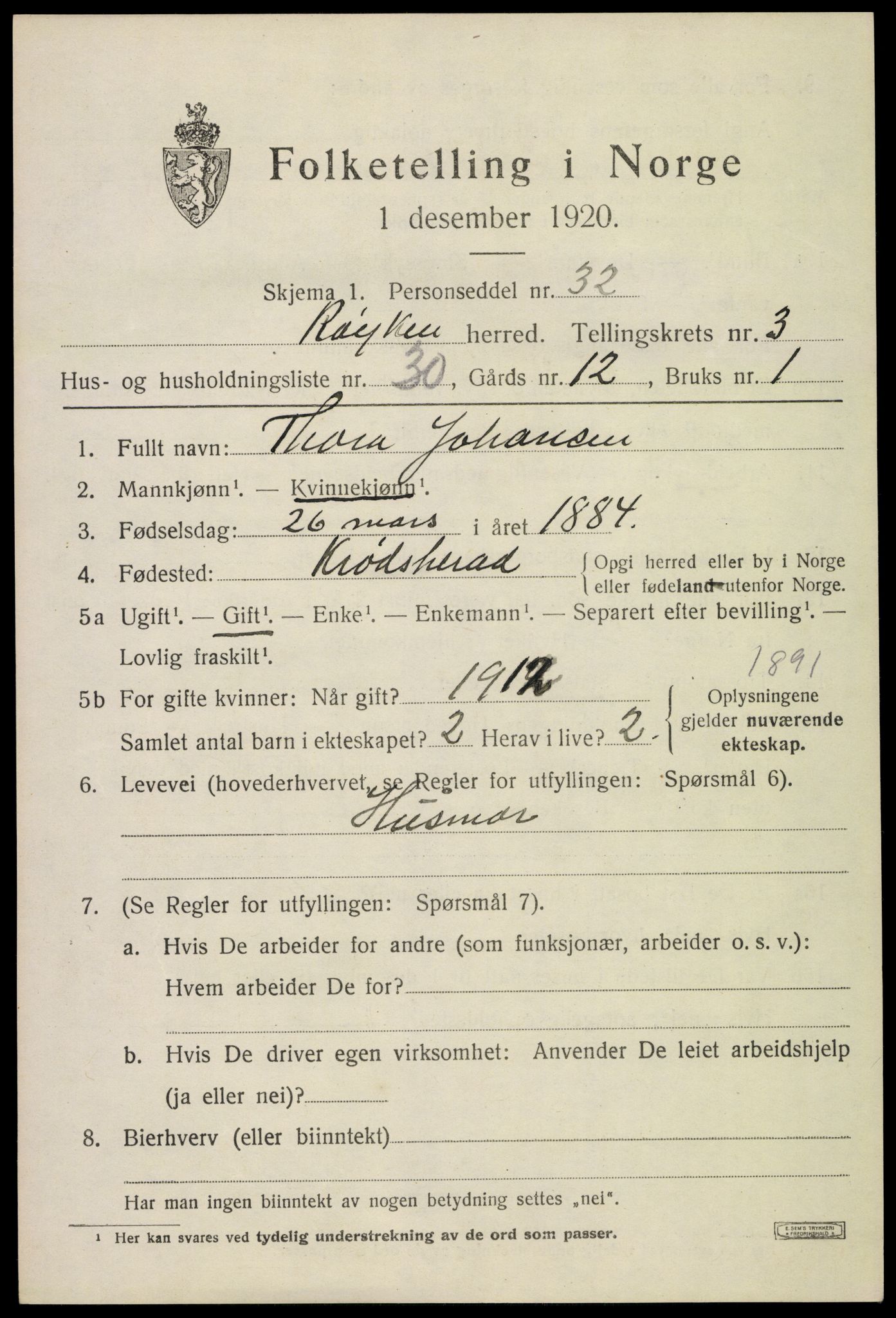 SAKO, 1920 census for Røyken, 1920, p. 4572