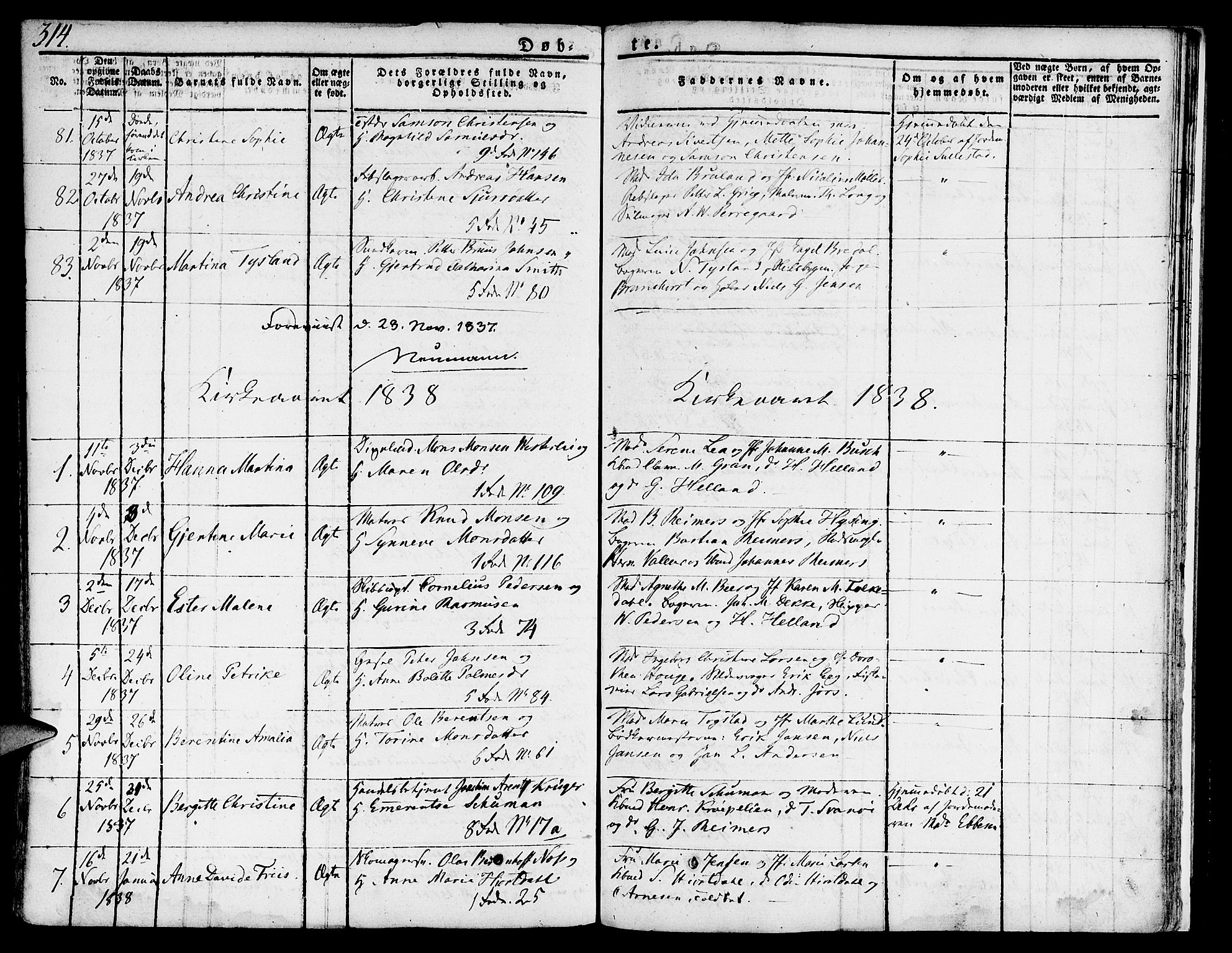 Nykirken Sokneprestembete, SAB/A-77101/H/Hab: Parish register (copy) no. A 5I, 1821-1841, p. 314
