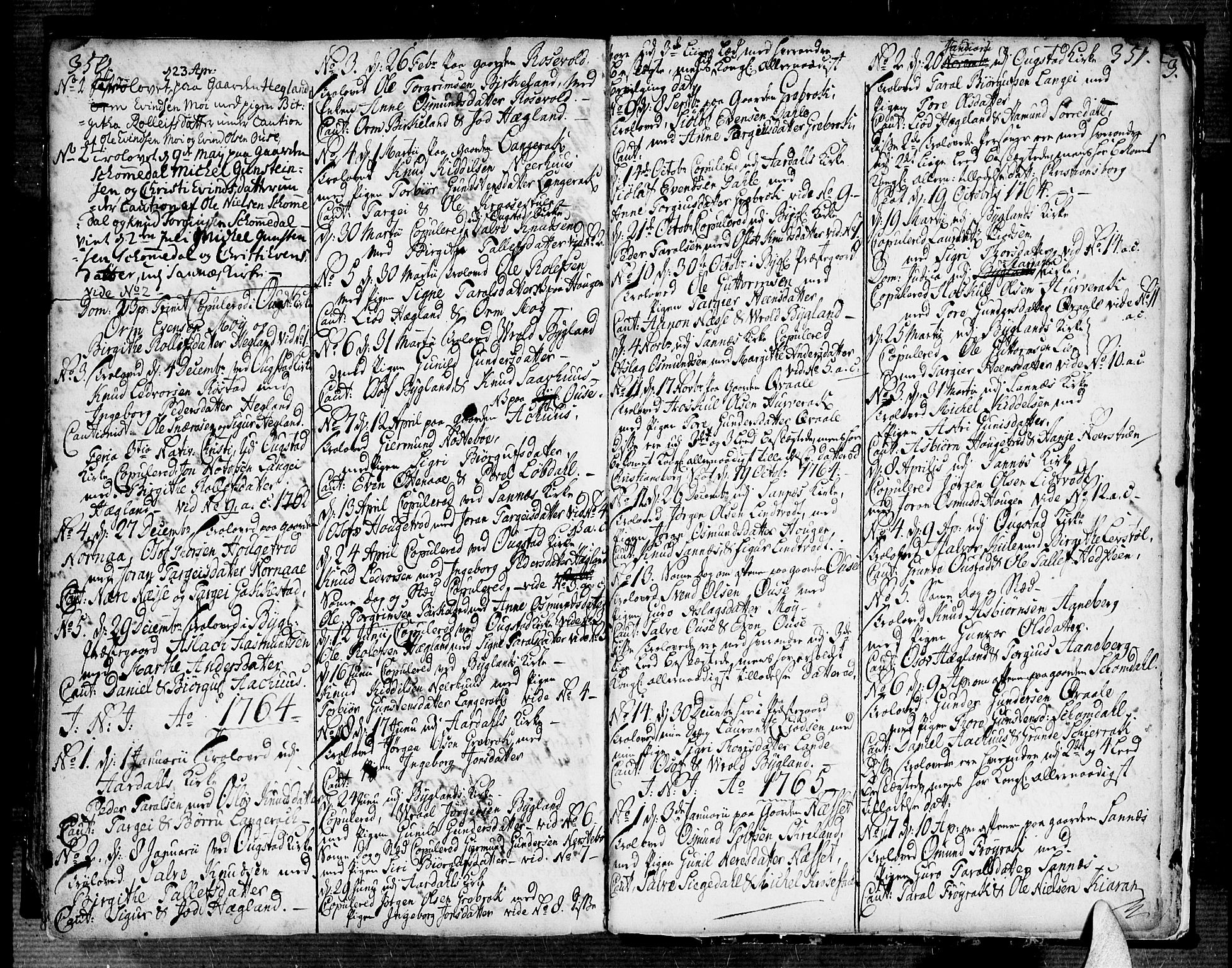 Bygland sokneprestkontor, SAK/1111-0006/F/Fa/Fab/L0001: Parish register (official) no. A 1, 1725-1766, p. 350-351