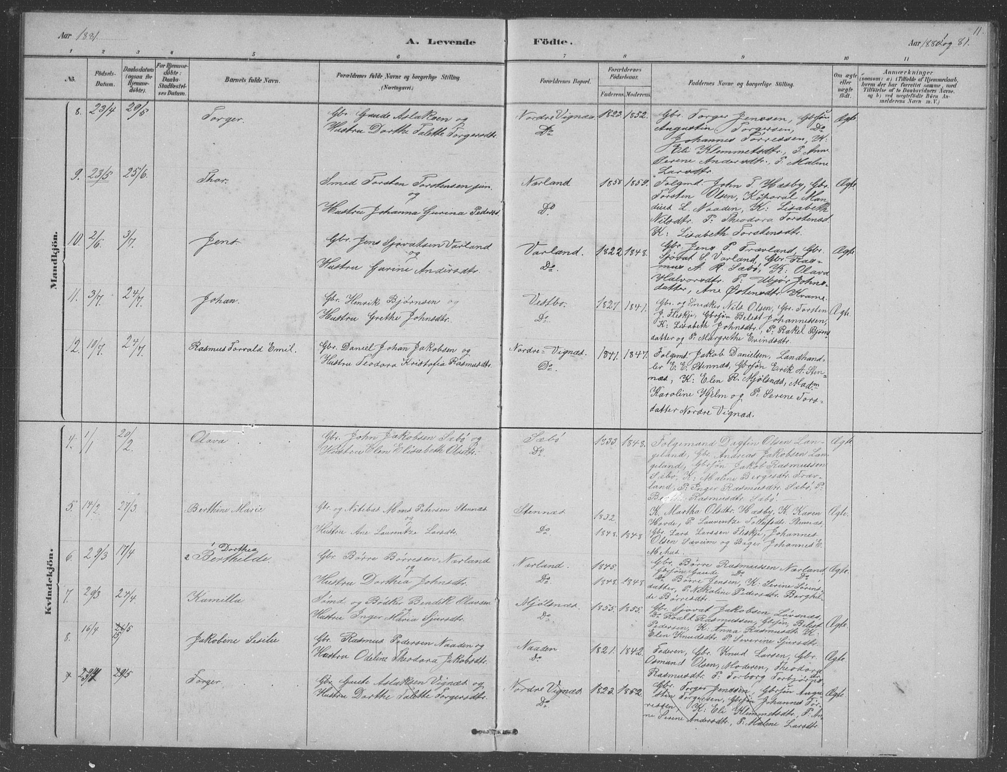 Finnøy sokneprestkontor, SAST/A-101825/H/Ha/Hab/L0003: Parish register (copy) no. B 3, 1879-1899, p. 11