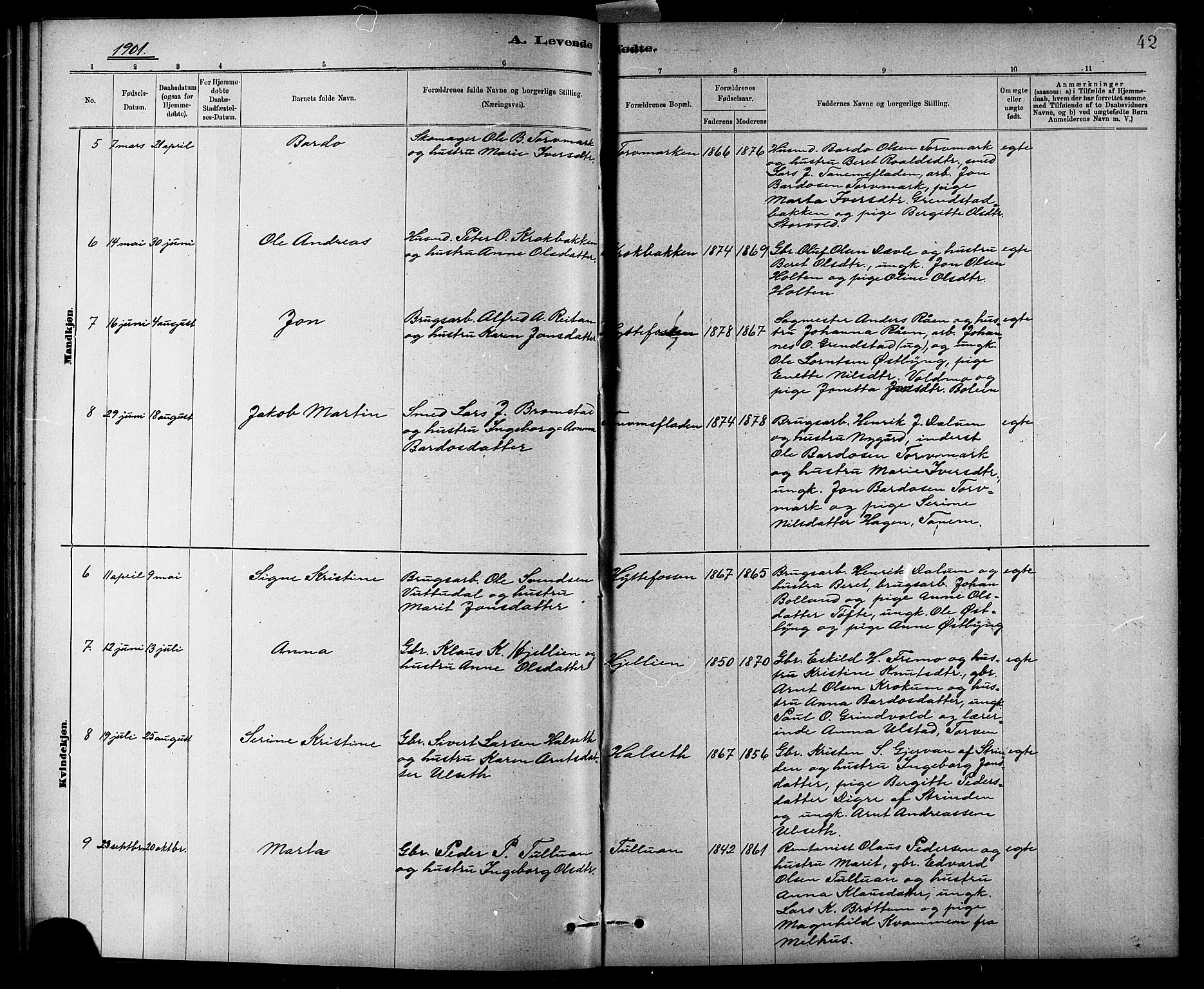 Ministerialprotokoller, klokkerbøker og fødselsregistre - Sør-Trøndelag, SAT/A-1456/618/L0452: Parish register (copy) no. 618C03, 1884-1906, p. 42