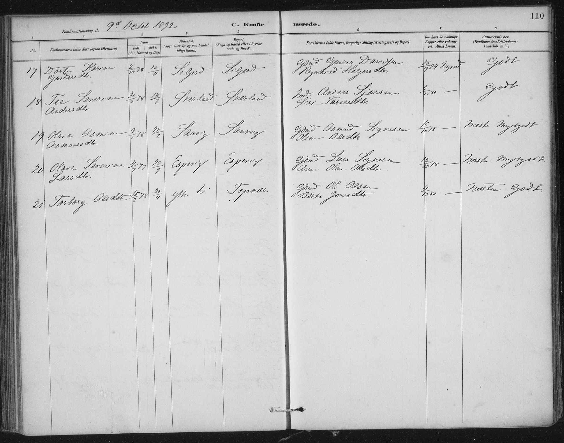 Nedstrand sokneprestkontor, AV/SAST-A-101841/01/IV: Parish register (official) no. A 12, 1887-1915, p. 110