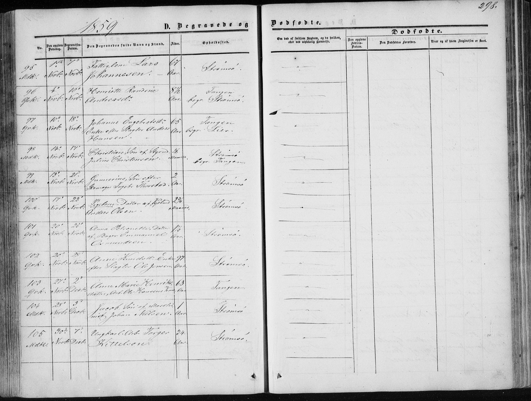 Strømsø kirkebøker, AV/SAKO-A-246/F/Fa/L0015: Parish register (official) no. I 15, 1859-1868, p. 298