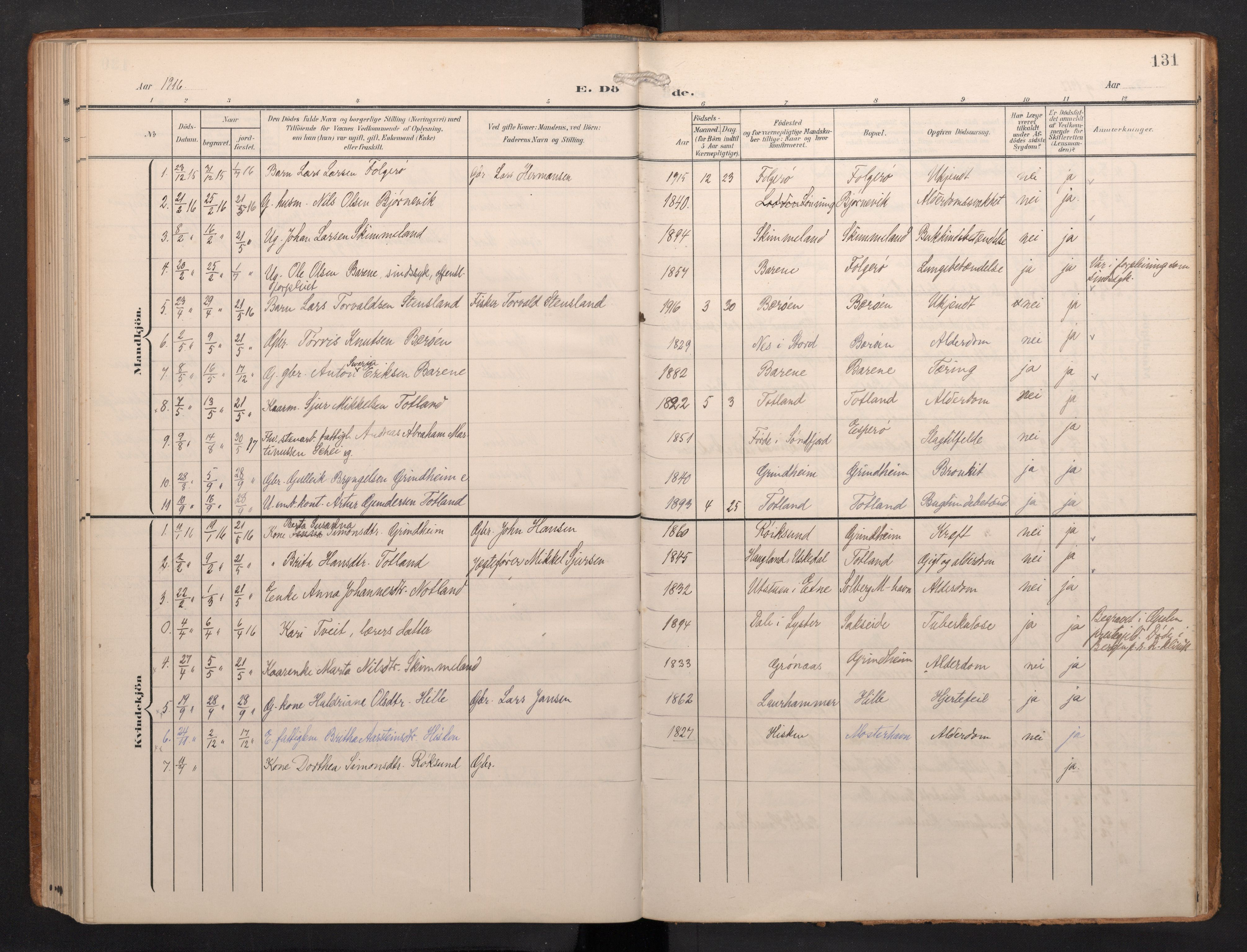 Finnås sokneprestembete, AV/SAB-A-99925/H/Ha/Haa/Haab/L0003: Parish register (official) no. B 3, 1907-1923, p. 131