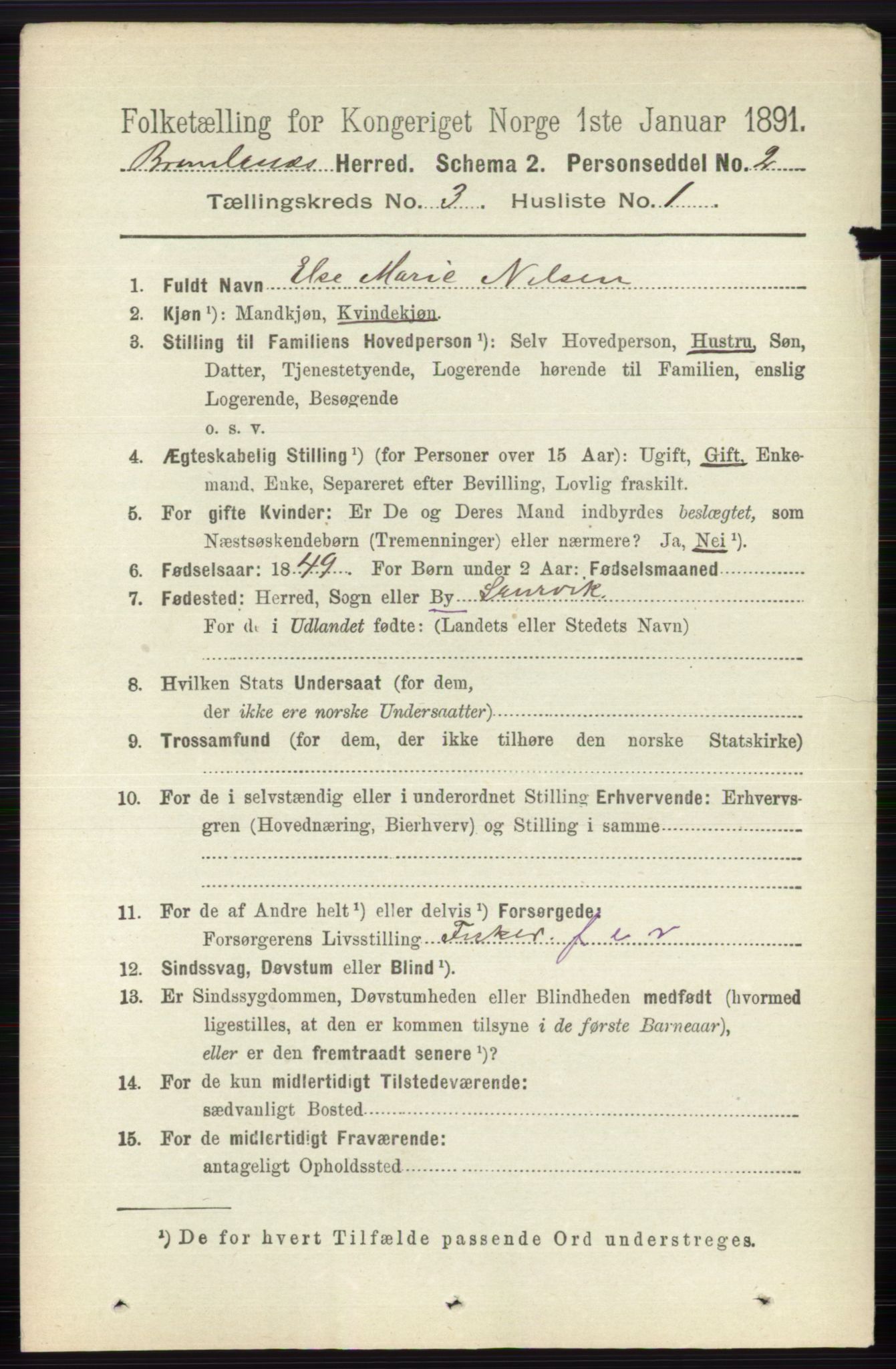 RA, 1891 census for 0726 Brunlanes, 1891, p. 1352