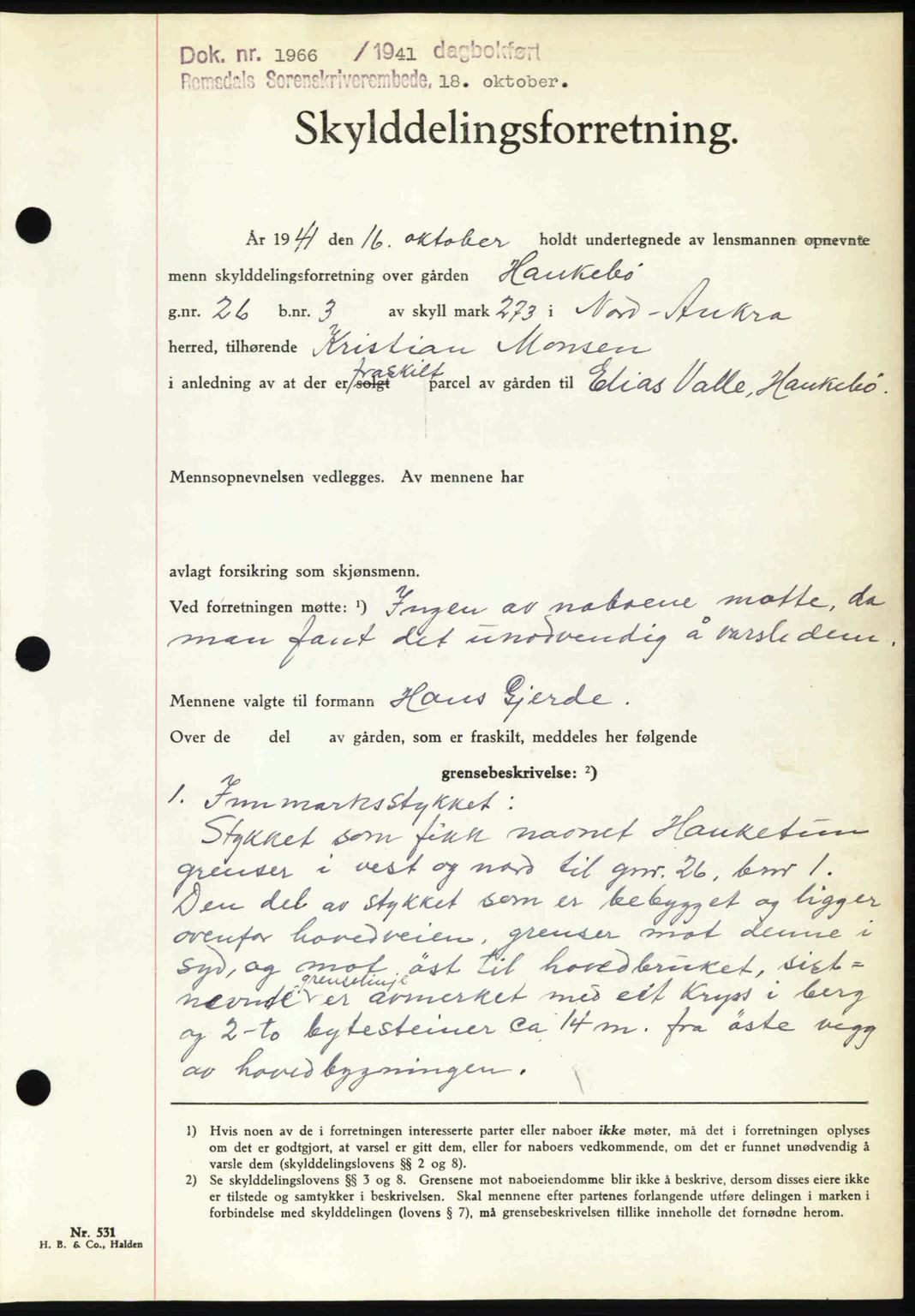 Romsdal sorenskriveri, AV/SAT-A-4149/1/2/2C: Mortgage book no. A11, 1941-1942, Diary no: : 1966/1941