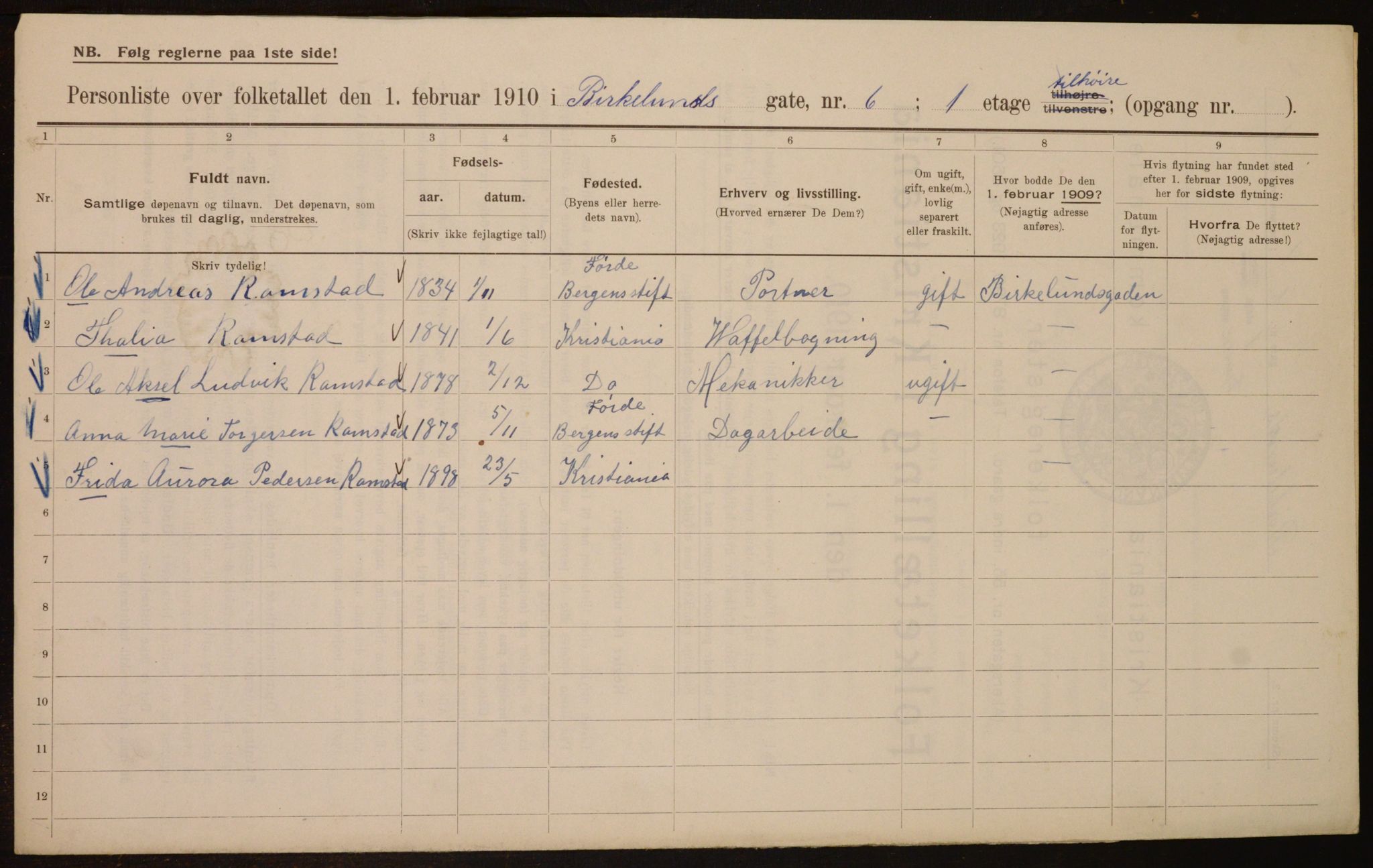 OBA, Municipal Census 1910 for Kristiania, 1910, p. 4982