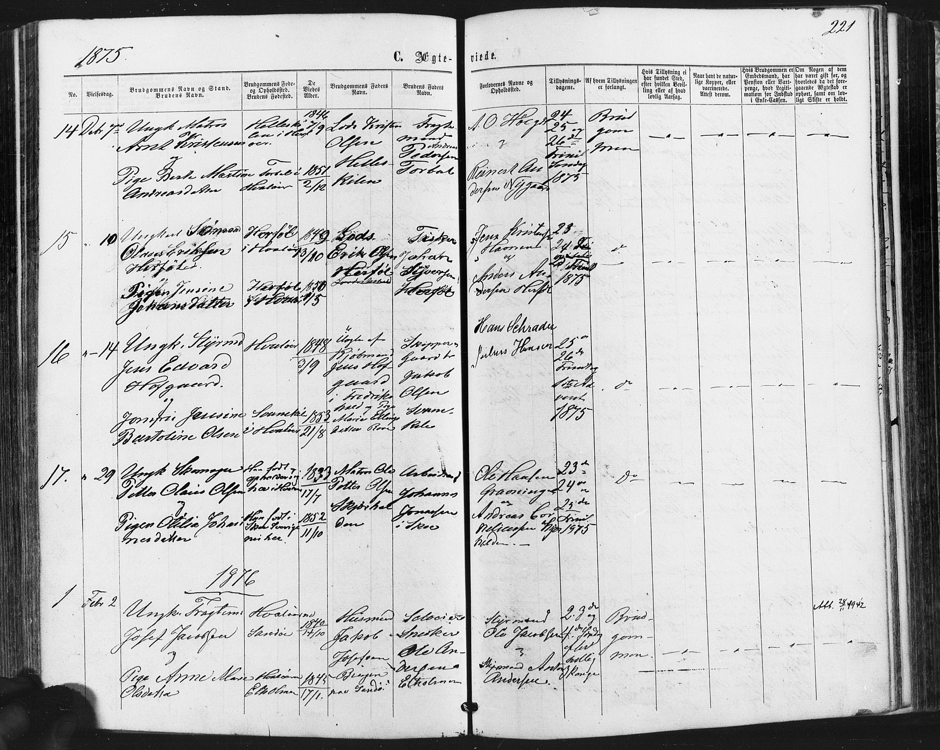 Hvaler prestekontor Kirkebøker, SAO/A-2001/F/Fa/L0007: Parish register (official) no. I 7, 1864-1878, p. 221