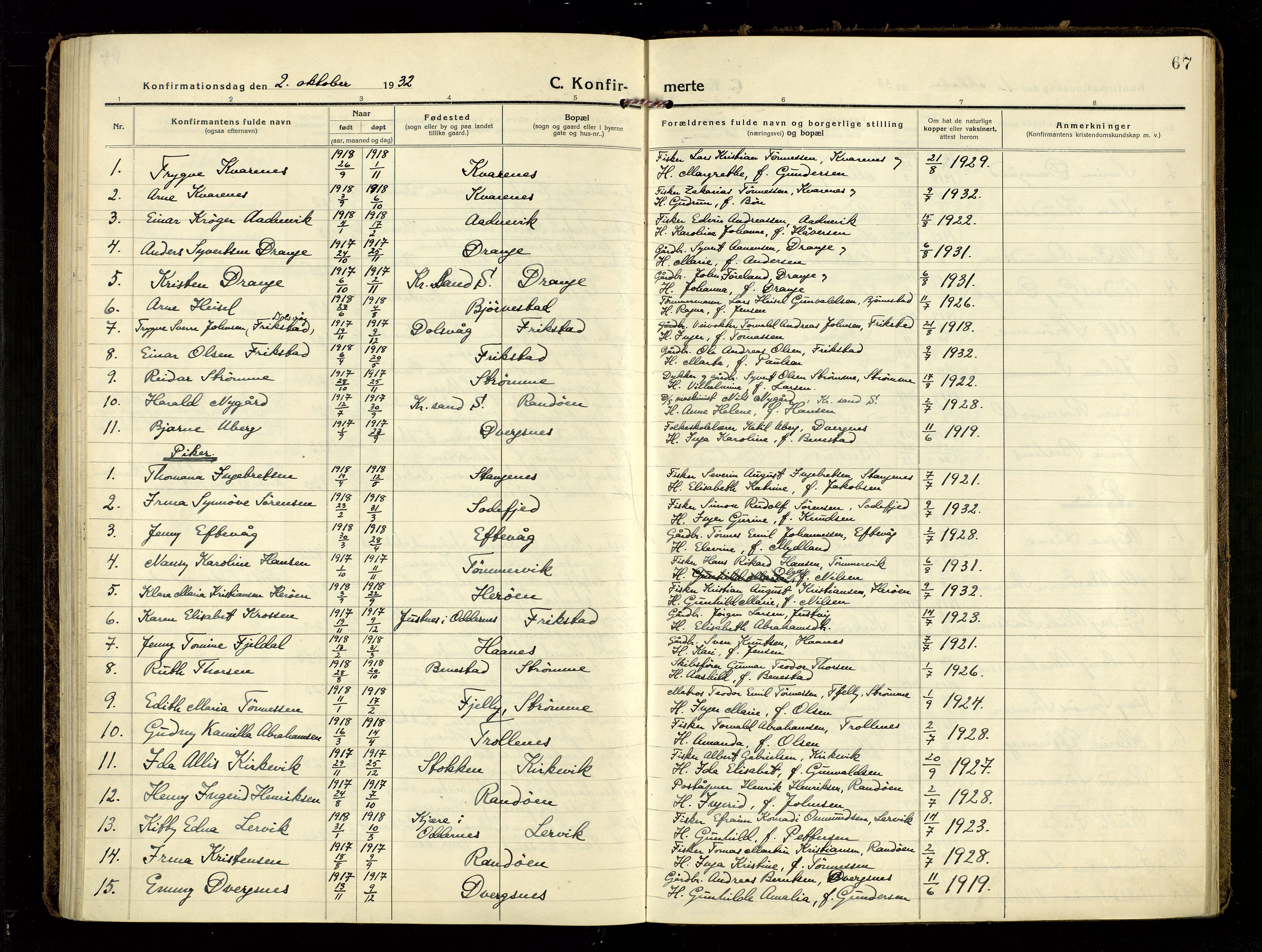 Oddernes sokneprestkontor, AV/SAK-1111-0033/F/Fa/Fab/L0004: Parish register (official) no. A 4, 1916-1935, p. 67