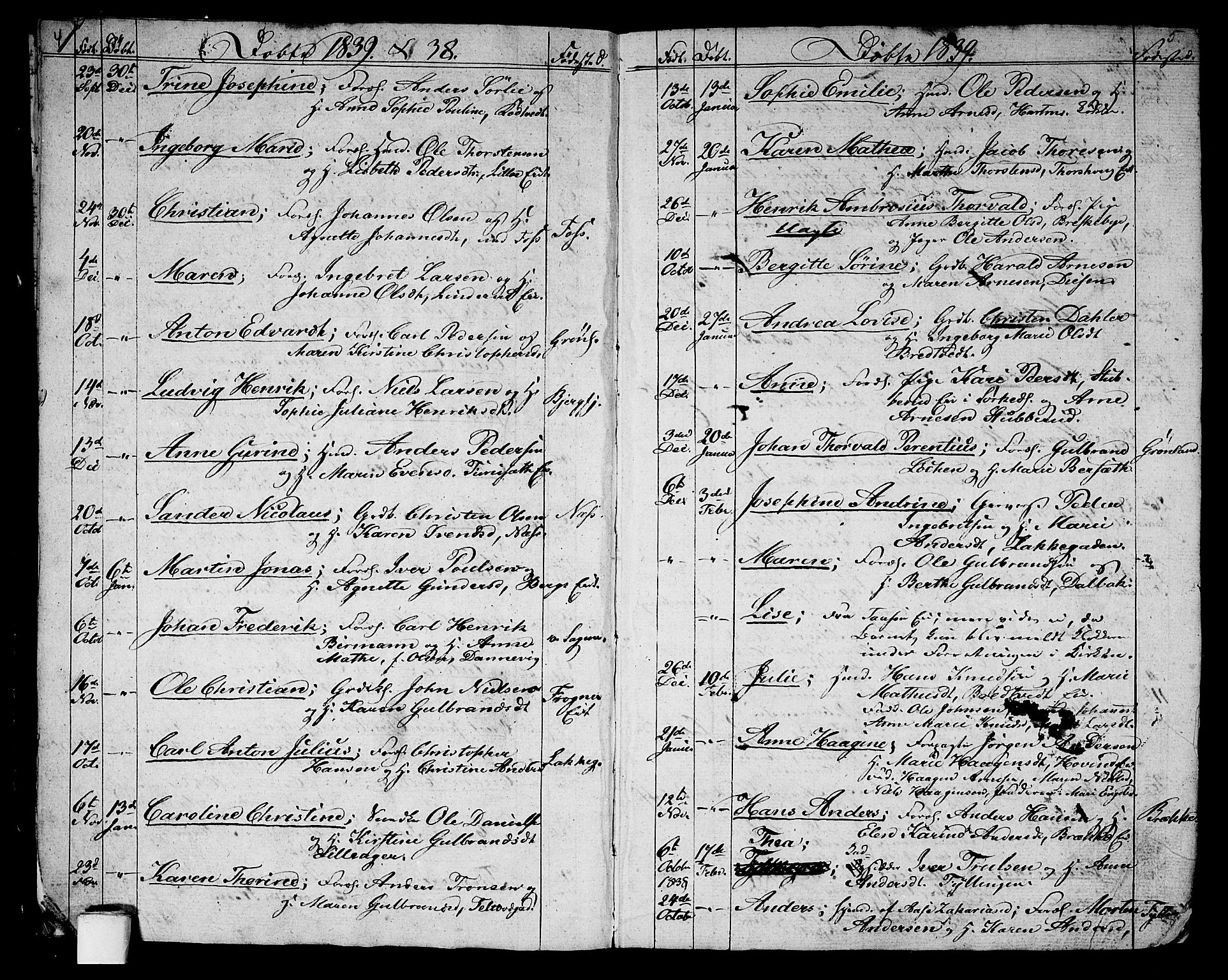 Aker prestekontor kirkebøker, AV/SAO-A-10861/G/L0007: Parish register (copy) no. 7, 1838-1846, p. 4-5