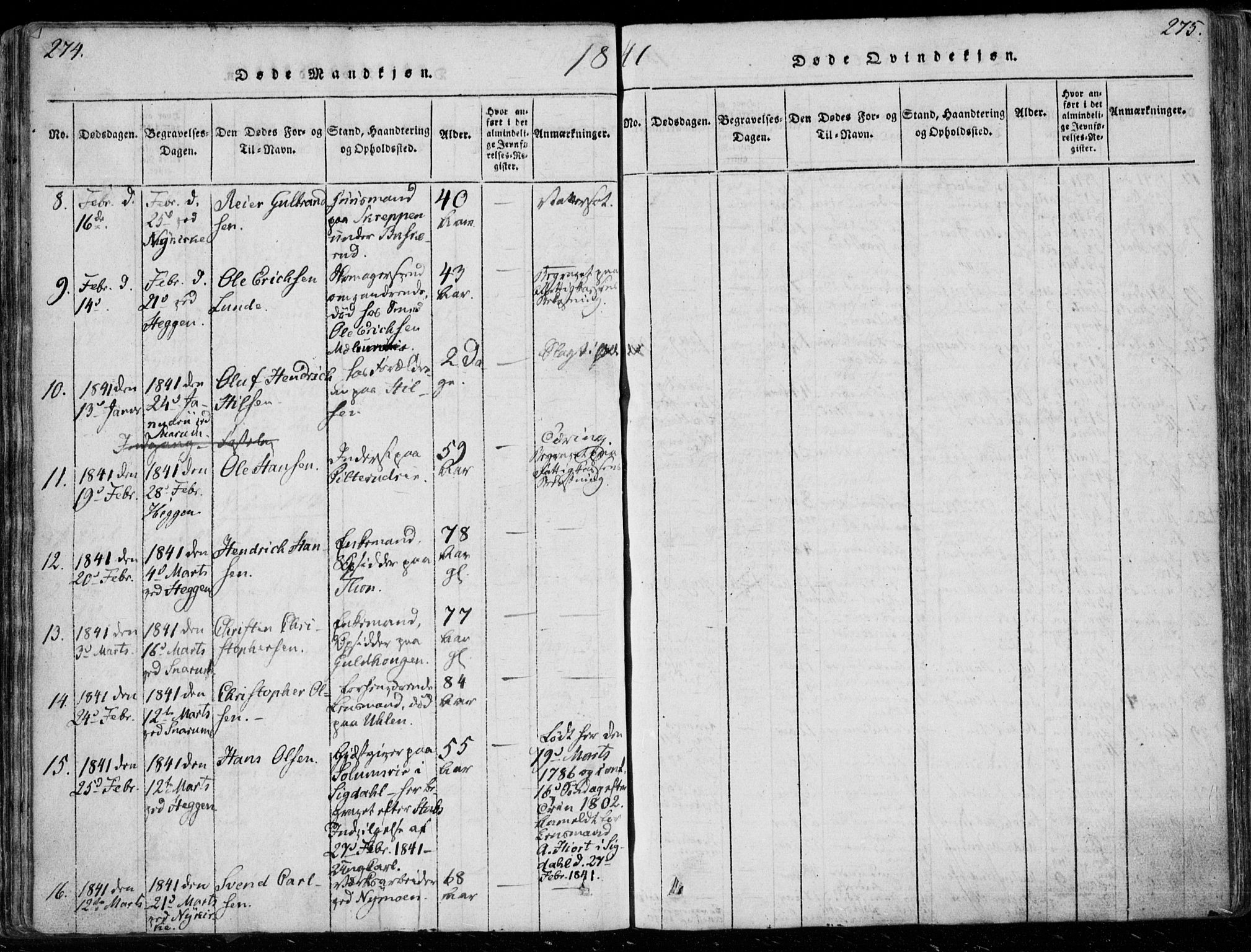 Modum kirkebøker, AV/SAKO-A-234/F/Fa/L0006: Parish register (official) no. 6, 1832-1841, p. 274-275