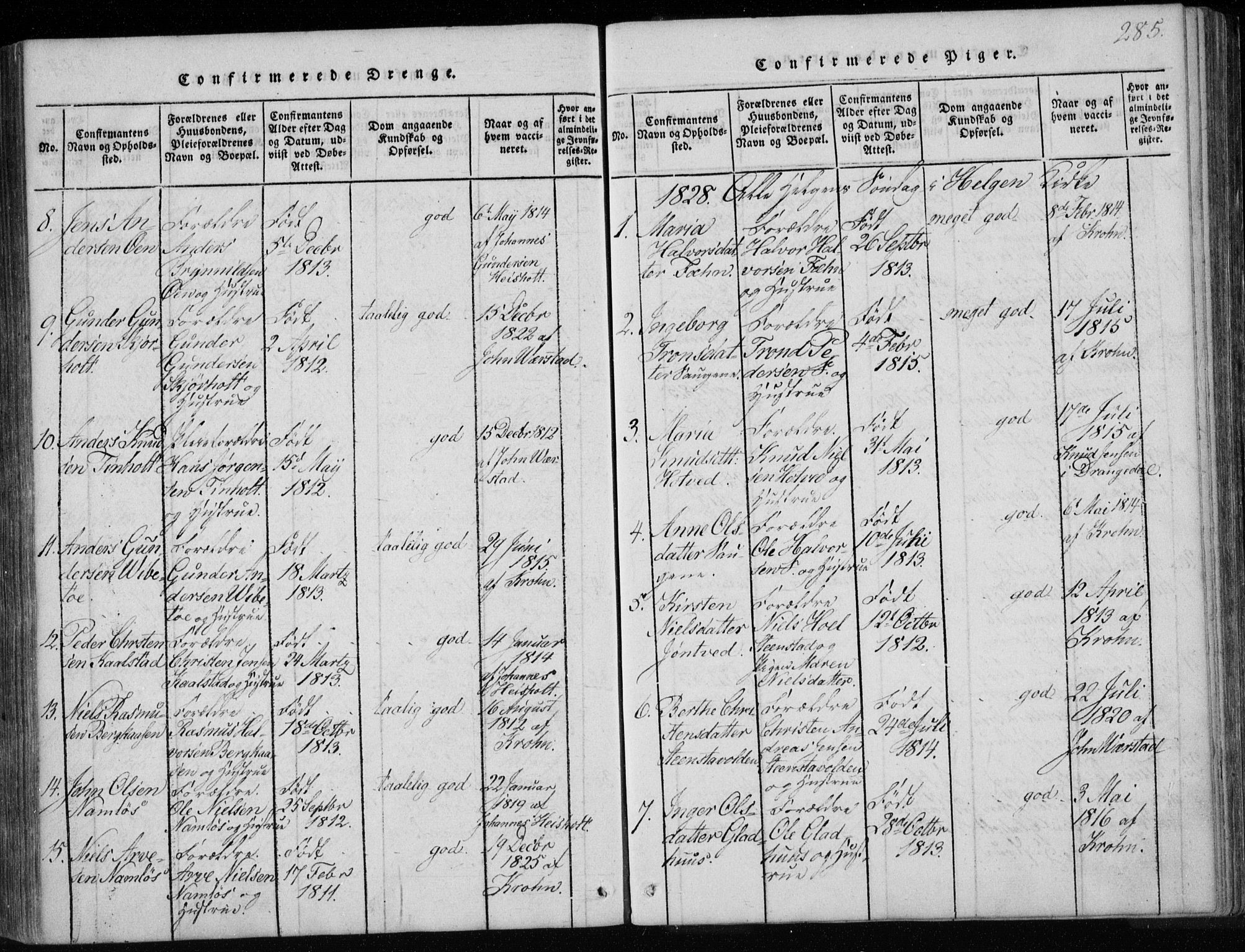 Holla kirkebøker, AV/SAKO-A-272/F/Fa/L0003: Parish register (official) no. 3, 1815-1830, p. 285