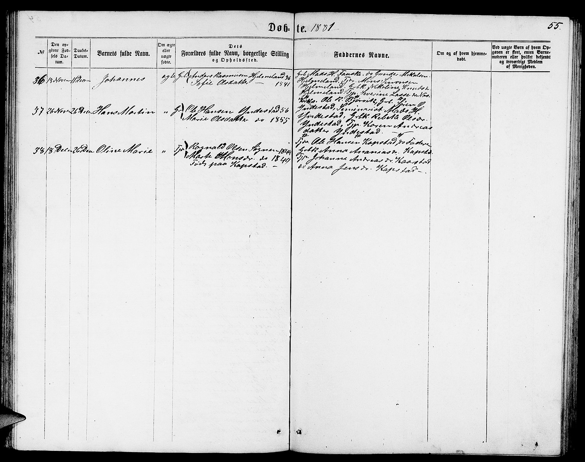 Gaular sokneprestembete, SAB/A-80001/H/Hab: Parish register (copy) no. B 2, 1863-1881, p. 55