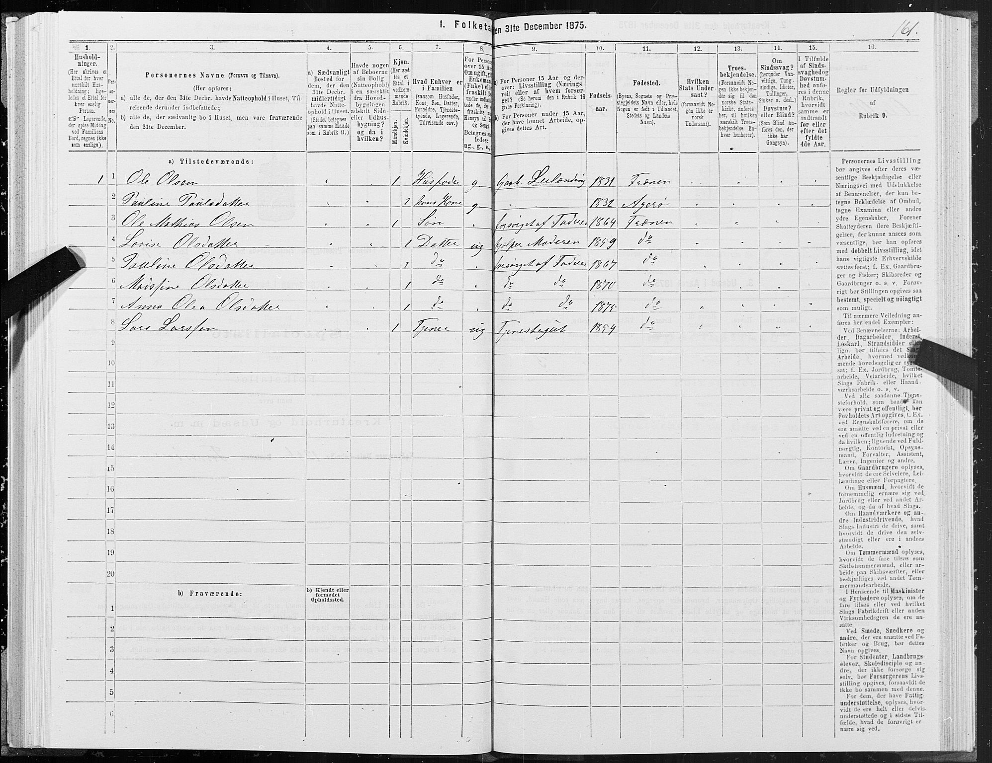 SAT, 1875 census for 1548P Fræna, 1875, p. 1161