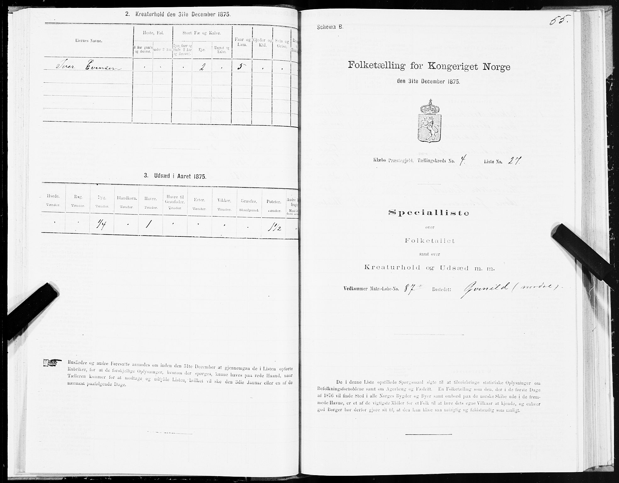 SAT, 1875 census for 1662P Klæbu, 1875, p. 2055