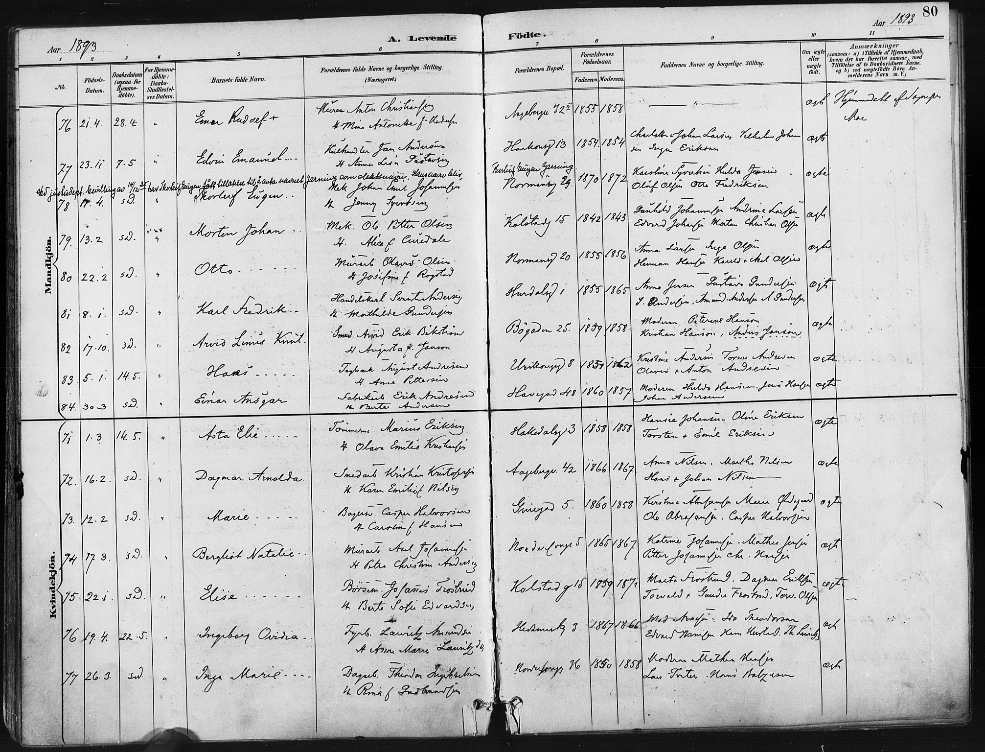 Kampen prestekontor Kirkebøker, AV/SAO-A-10853/F/Fa/L0005: Parish register (official) no. I 5, 1890-1902, p. 80