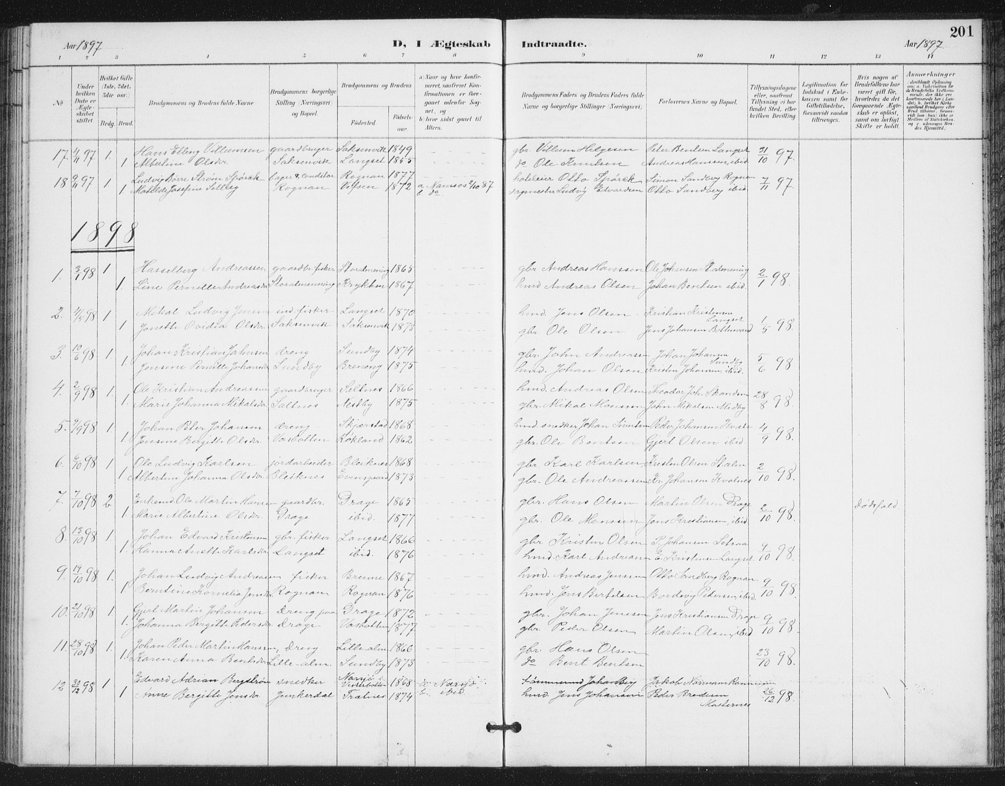 Ministerialprotokoller, klokkerbøker og fødselsregistre - Nordland, SAT/A-1459/847/L0682: Parish register (copy) no. 847C10, 1889-1907, p. 201