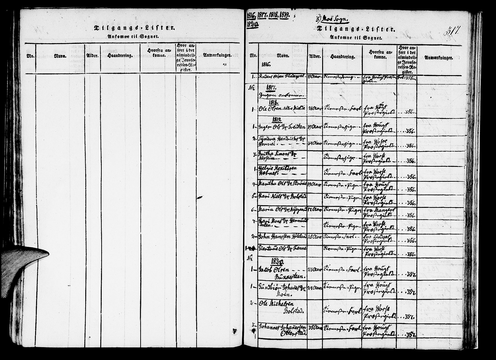 Hosanger sokneprestembete, AV/SAB-A-75801/H/Haa: Parish register (official) no. A 5, 1815-1824, p. 317