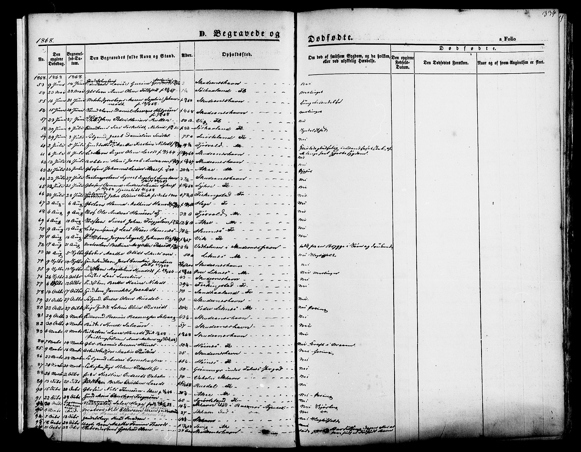 Skudenes sokneprestkontor, SAST/A -101849/H/Ha/Haa/L0006: Parish register (official) no. A 4, 1864-1881, p. 339