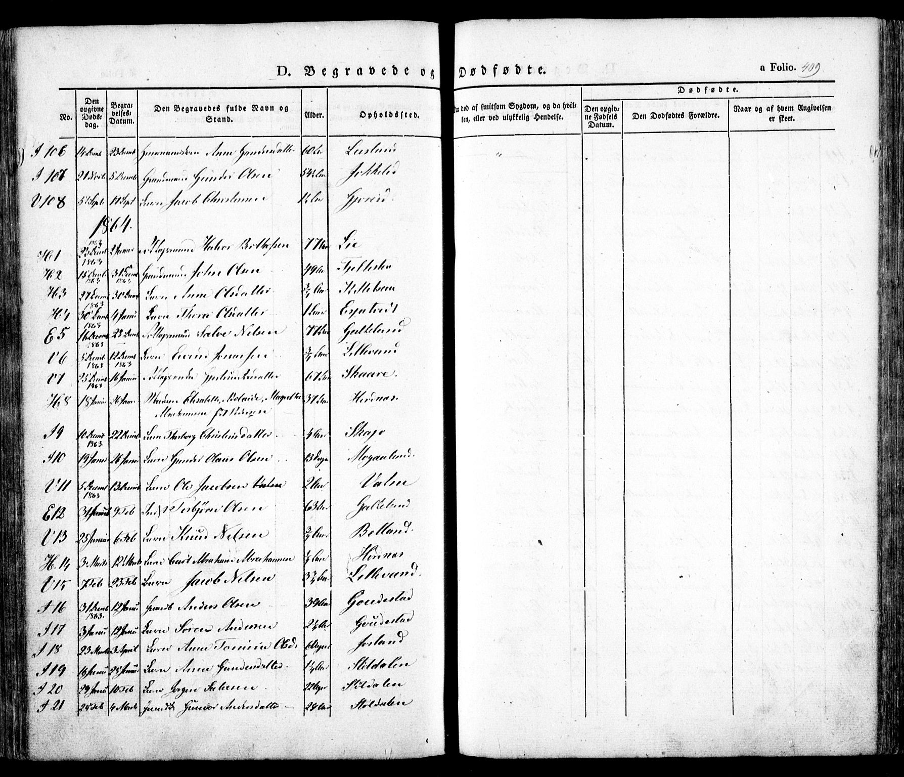 Evje sokneprestkontor, SAK/1111-0008/F/Fa/Faa/L0005: Parish register (official) no. A 5, 1843-1865, p. 409