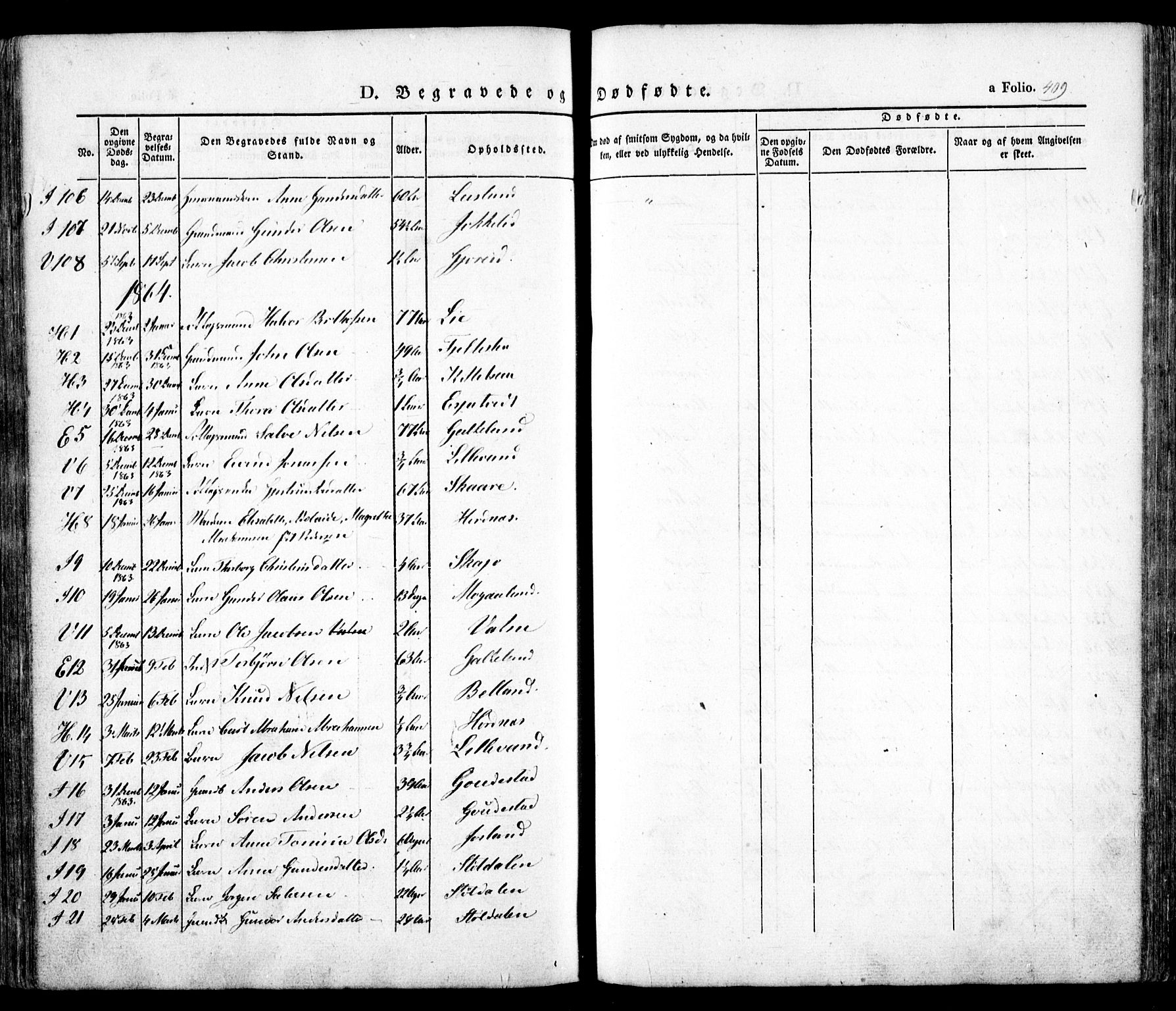 Evje sokneprestkontor, AV/SAK-1111-0008/F/Fa/Faa/L0005: Parish register (official) no. A 5, 1843-1865, p. 409