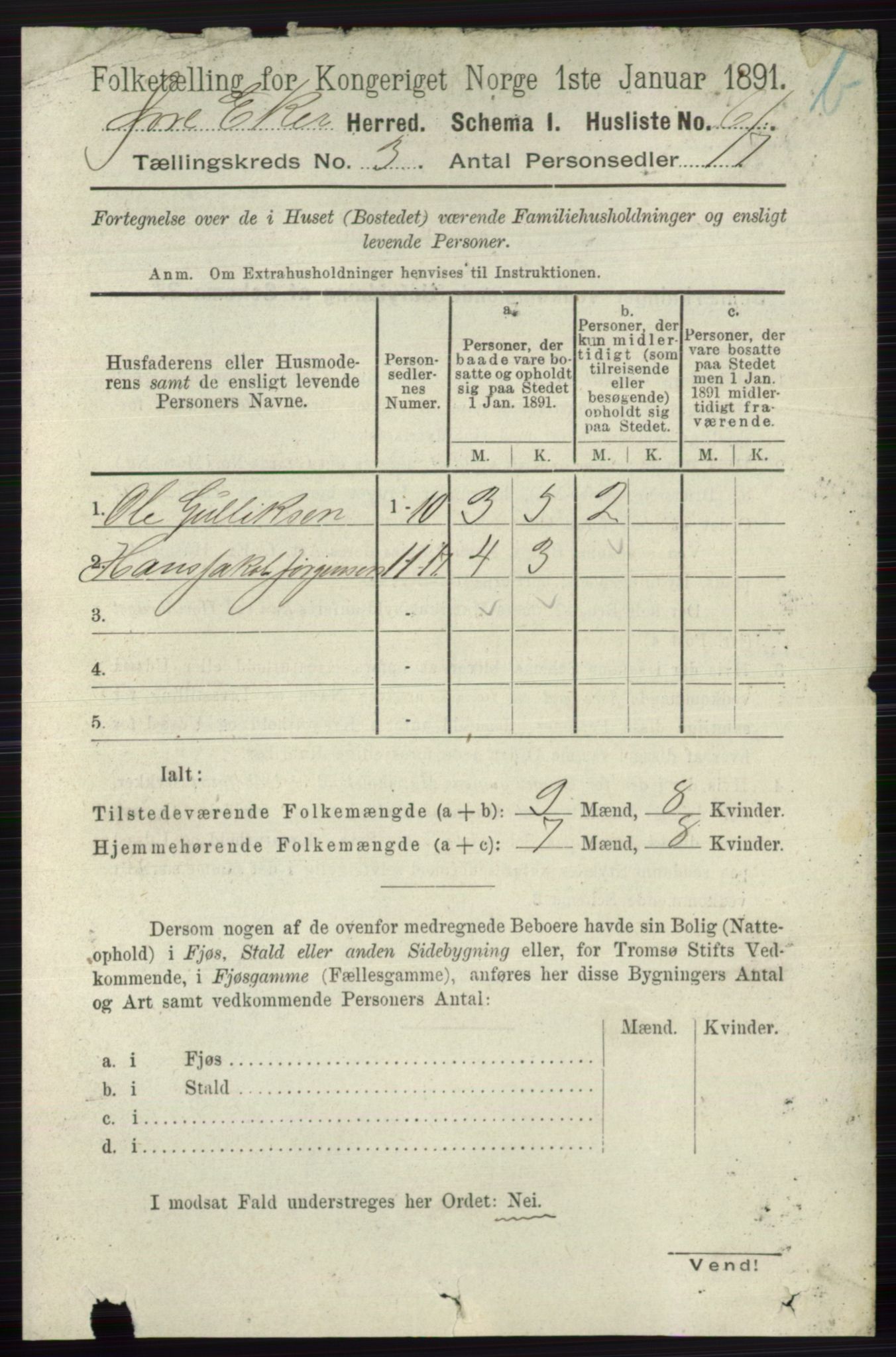 RA, 1891 census for 0624 Øvre Eiker, 1891, p. 9073