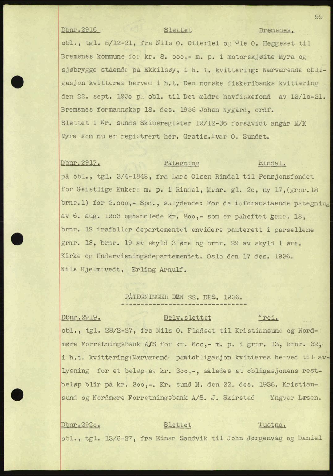 Nordmøre sorenskriveri, AV/SAT-A-4132/1/2/2Ca: Mortgage book no. C80, 1936-1939, Diary no: : 2916/1936