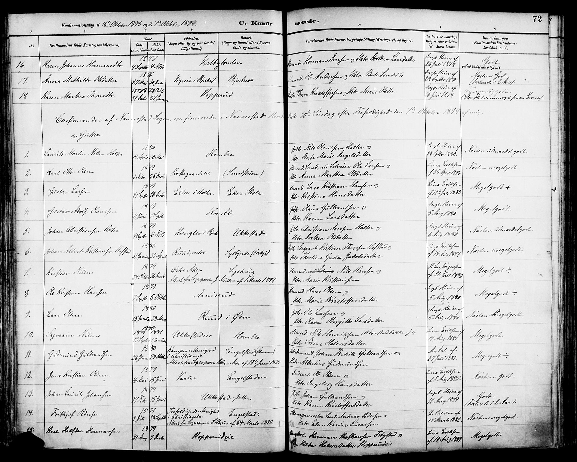 Nannestad prestekontor Kirkebøker, SAO/A-10414a/F/Fa/L0015: Parish register (official) no. I 15, 1891-1905, p. 72