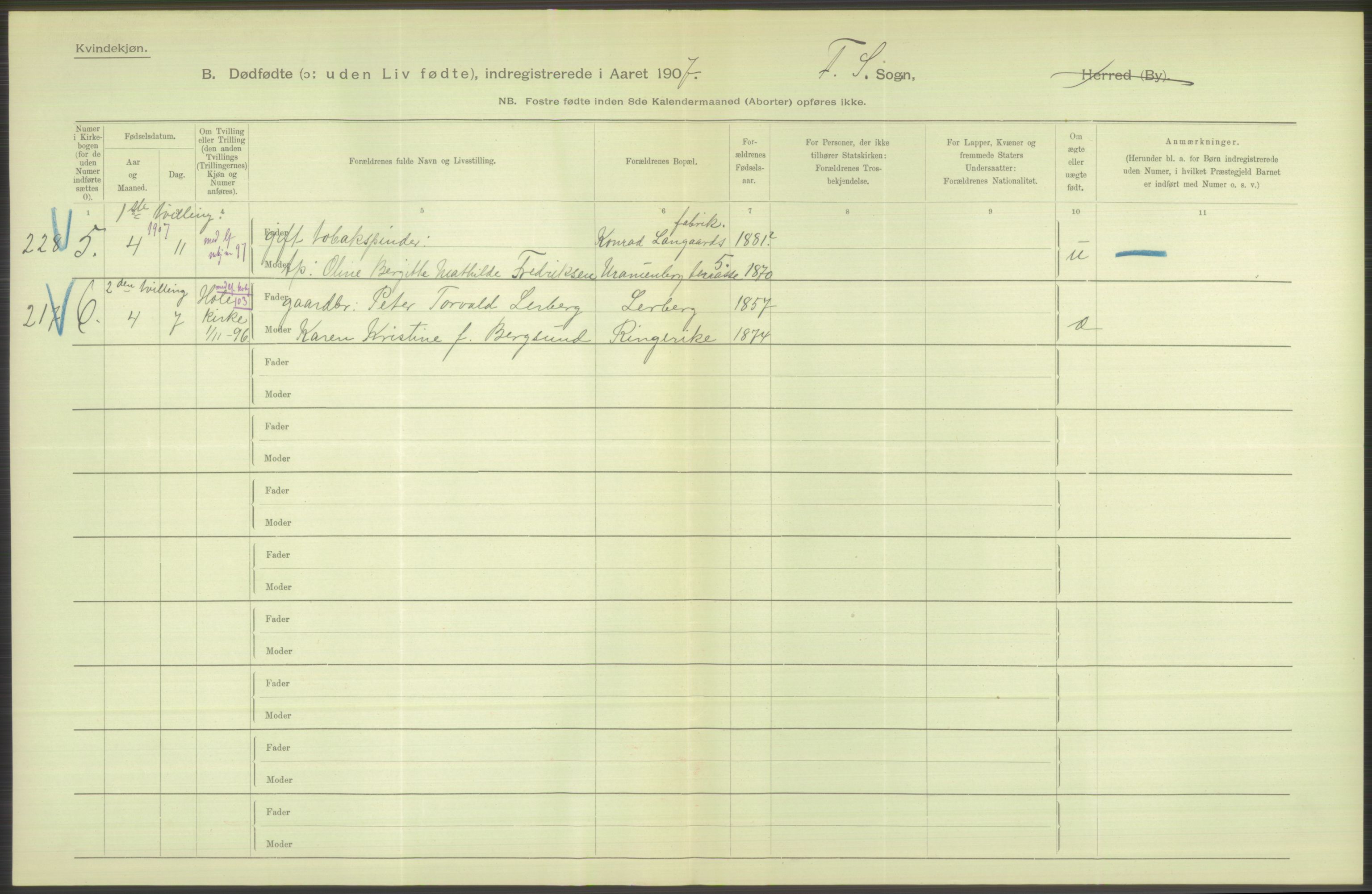 Statistisk sentralbyrå, Sosiodemografiske emner, Befolkning, AV/RA-S-2228/D/Df/Dfa/Dfae/L0010: Kristiania: Døde, dødfødte, 1907, p. 208