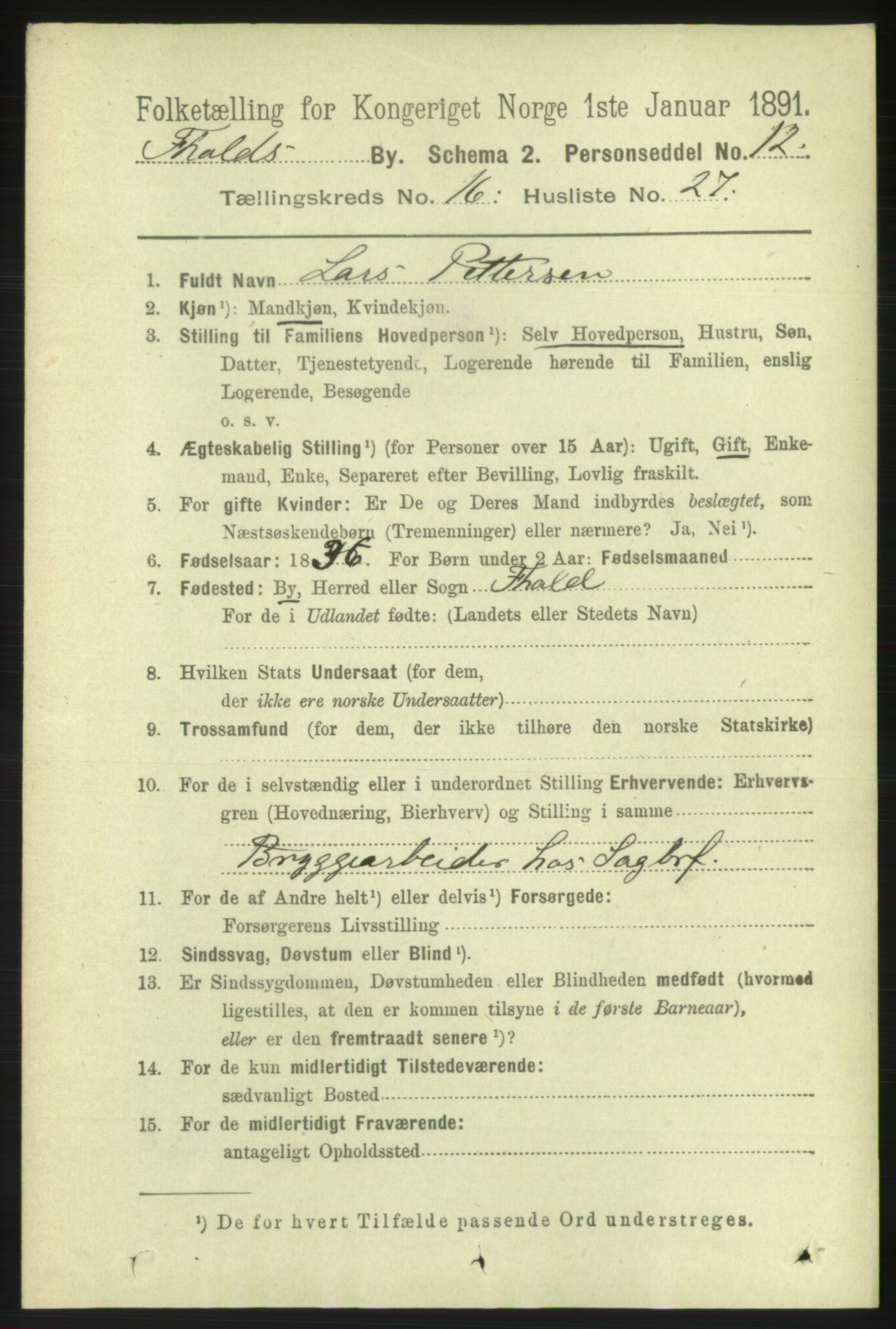 RA, 1891 census for 0101 Fredrikshald, 1891, p. 10869