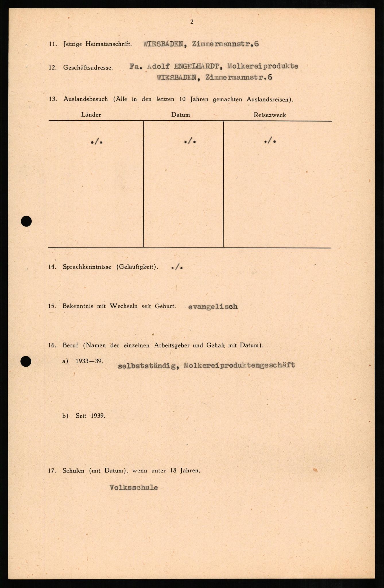 Forsvaret, Forsvarets overkommando II, RA/RAFA-3915/D/Db/L0007: CI Questionaires. Tyske okkupasjonsstyrker i Norge. Tyskere., 1945-1946, p. 223