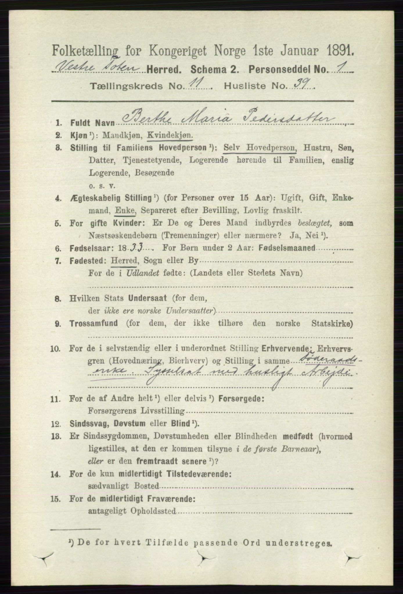 RA, 1891 census for 0529 Vestre Toten, 1891, p. 6914