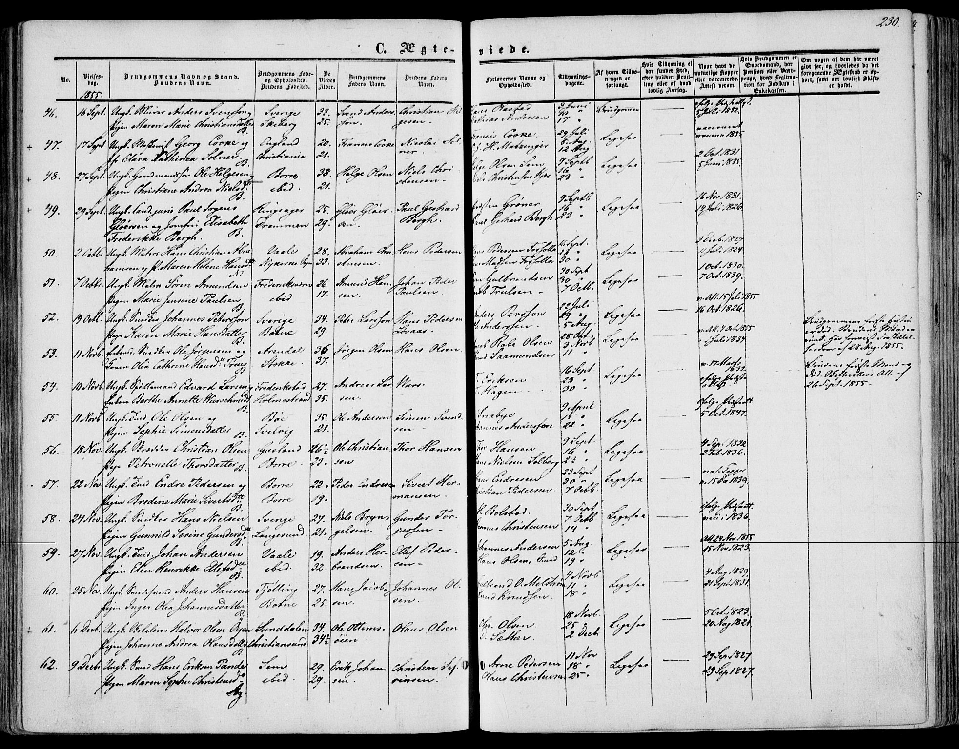 Borre kirkebøker, AV/SAKO-A-338/F/Fa/L0006: Parish register (official) no. I 6, 1852-1862, p. 230