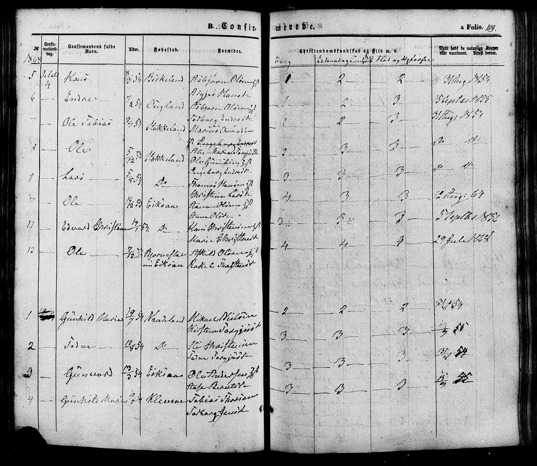 Søgne sokneprestkontor, AV/SAK-1111-0037/F/Fa/Faa/L0002: Parish register (official) no. A 2, 1854-1882, p. 109