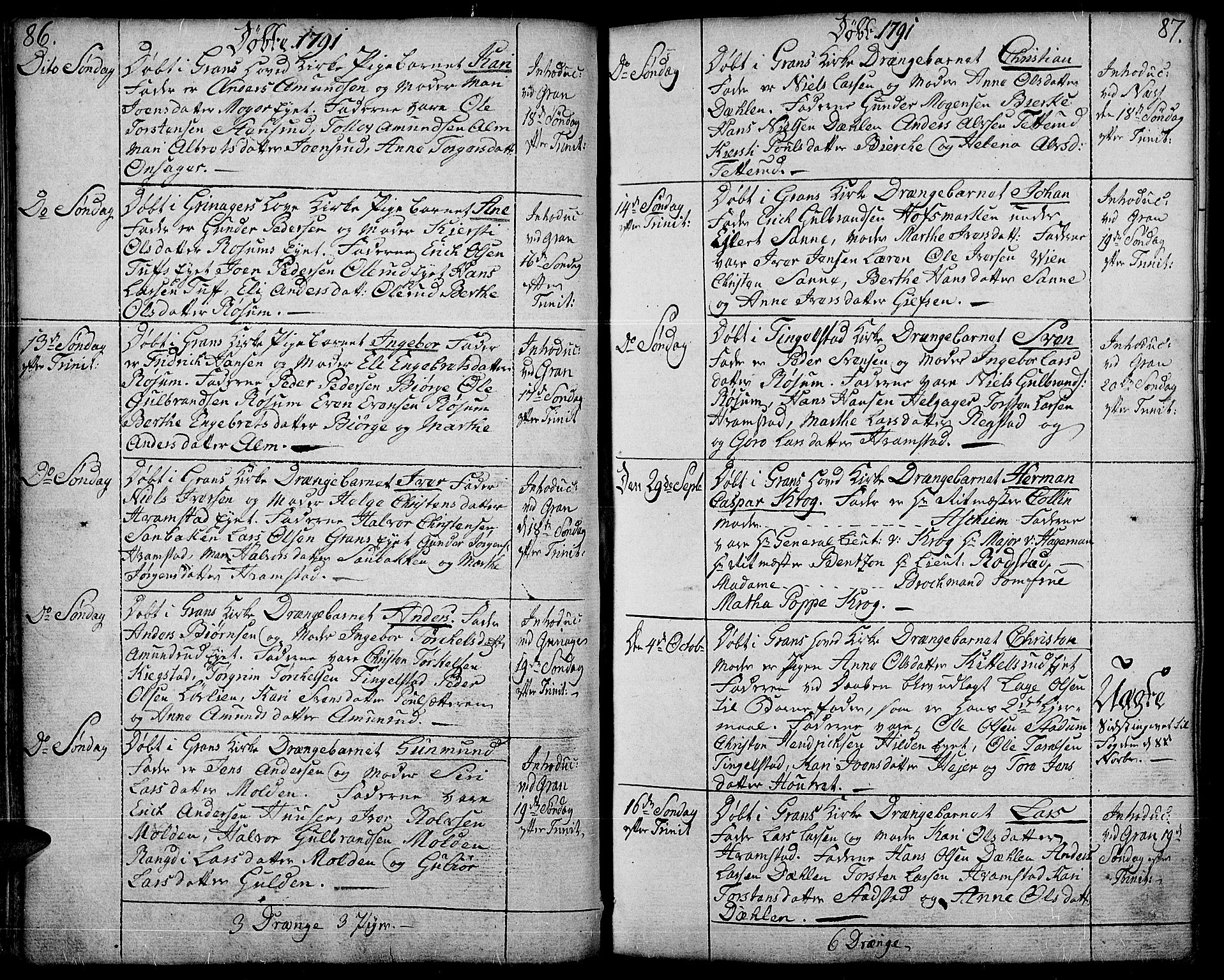 Gran prestekontor, AV/SAH-PREST-112/H/Ha/Haa/L0006: Parish register (official) no. 6, 1787-1824, p. 86-87