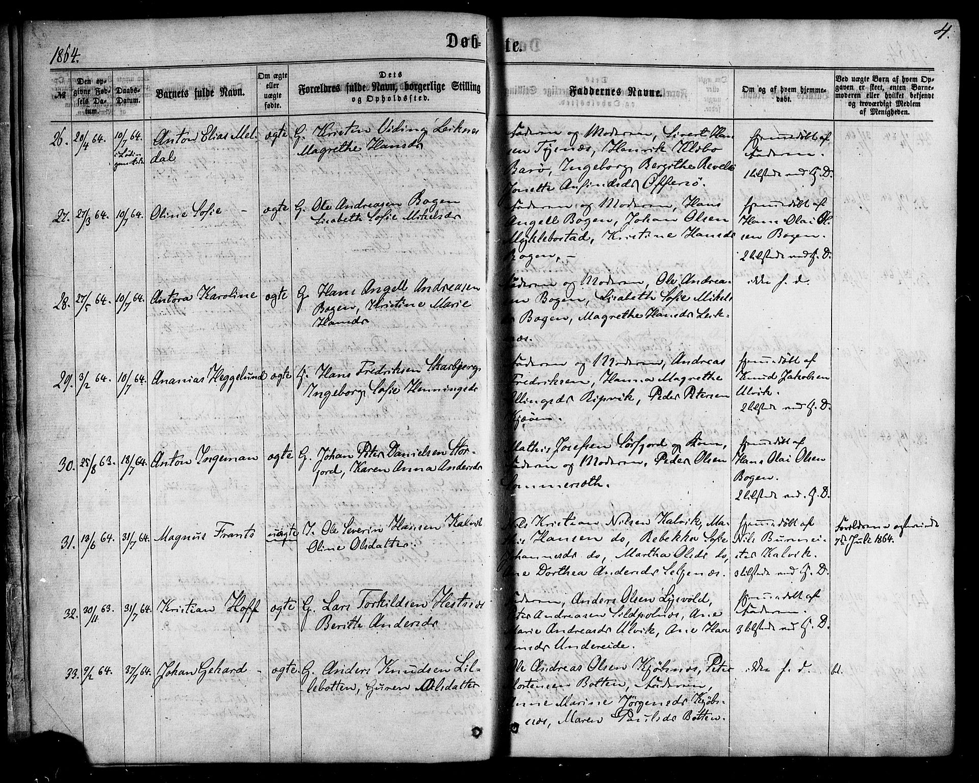 Ministerialprotokoller, klokkerbøker og fødselsregistre - Nordland, SAT/A-1459/861/L0867: Parish register (official) no. 861A02, 1864-1878, p. 4