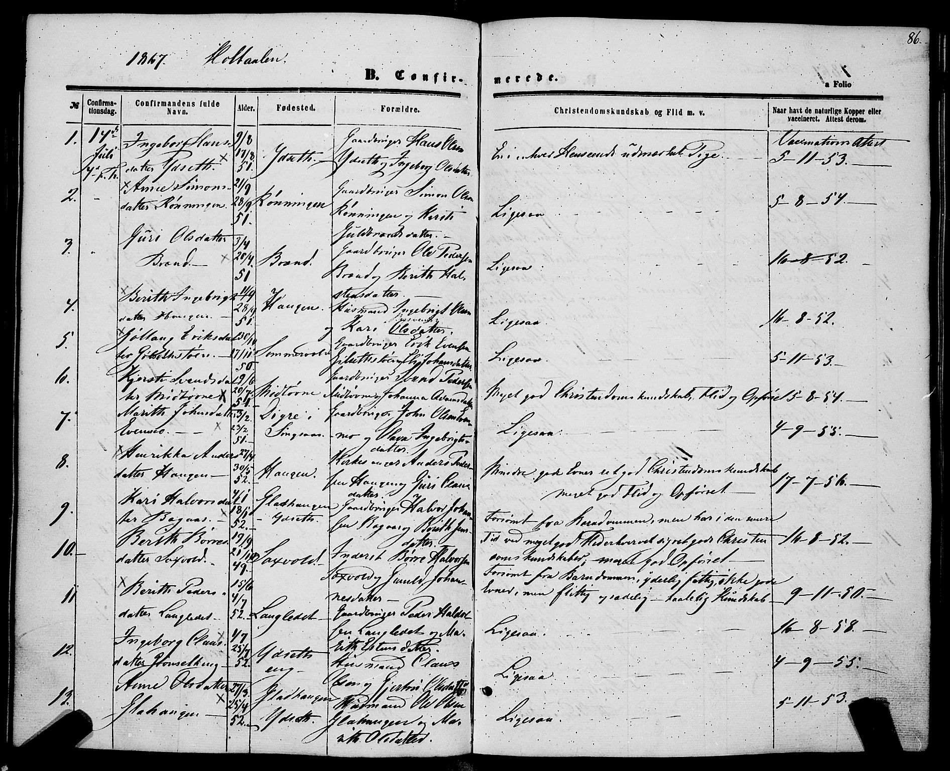 Ministerialprotokoller, klokkerbøker og fødselsregistre - Sør-Trøndelag, SAT/A-1456/685/L0966: Parish register (official) no. 685A07 /1, 1860-1869, p. 86