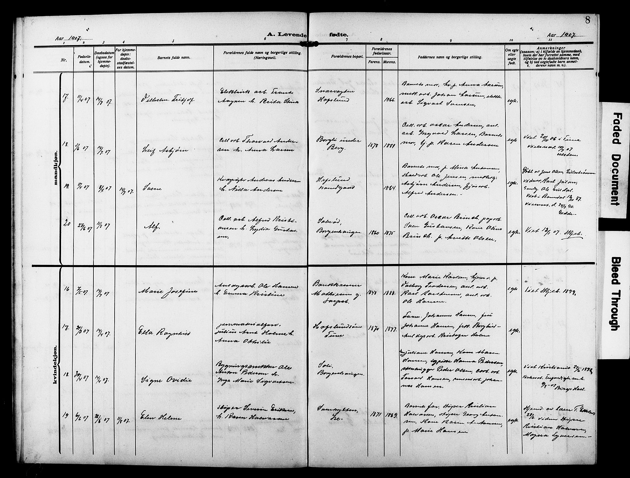 Skjeberg prestekontor Kirkebøker, AV/SAO-A-10923/G/Gd/L0001: Parish register (copy) no. IV 1, 1907-1917, p. 8