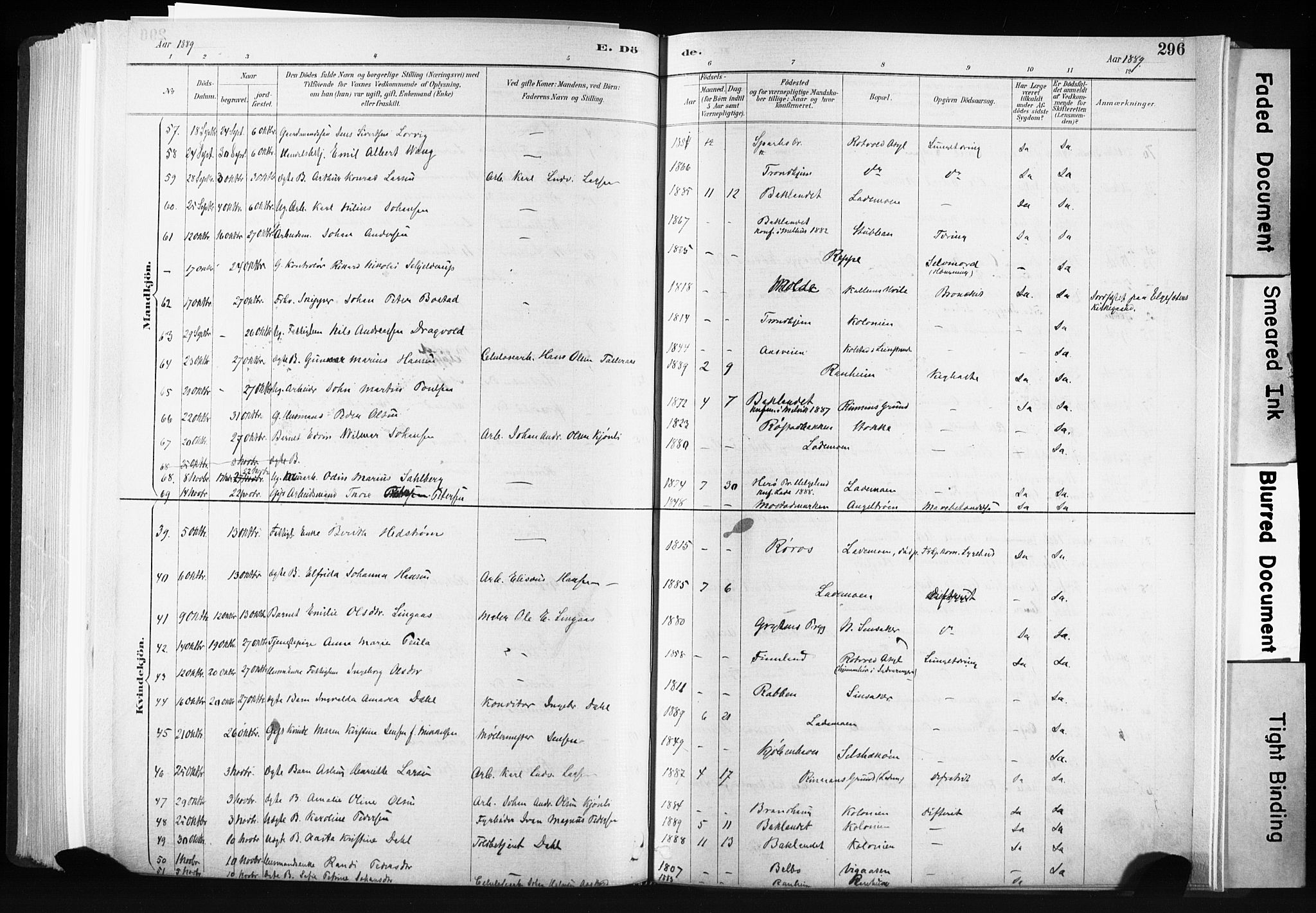 Ministerialprotokoller, klokkerbøker og fødselsregistre - Sør-Trøndelag, SAT/A-1456/606/L0300: Parish register (official) no. 606A15, 1886-1893, p. 296