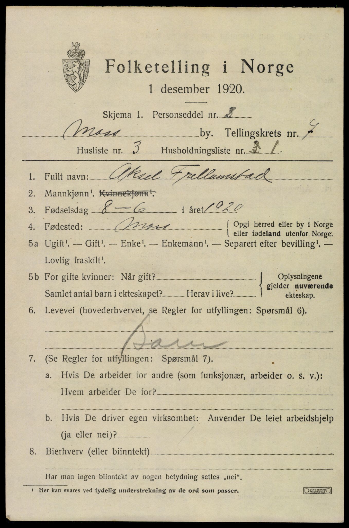 SAO, 1920 census for Moss, 1920, p. 19537