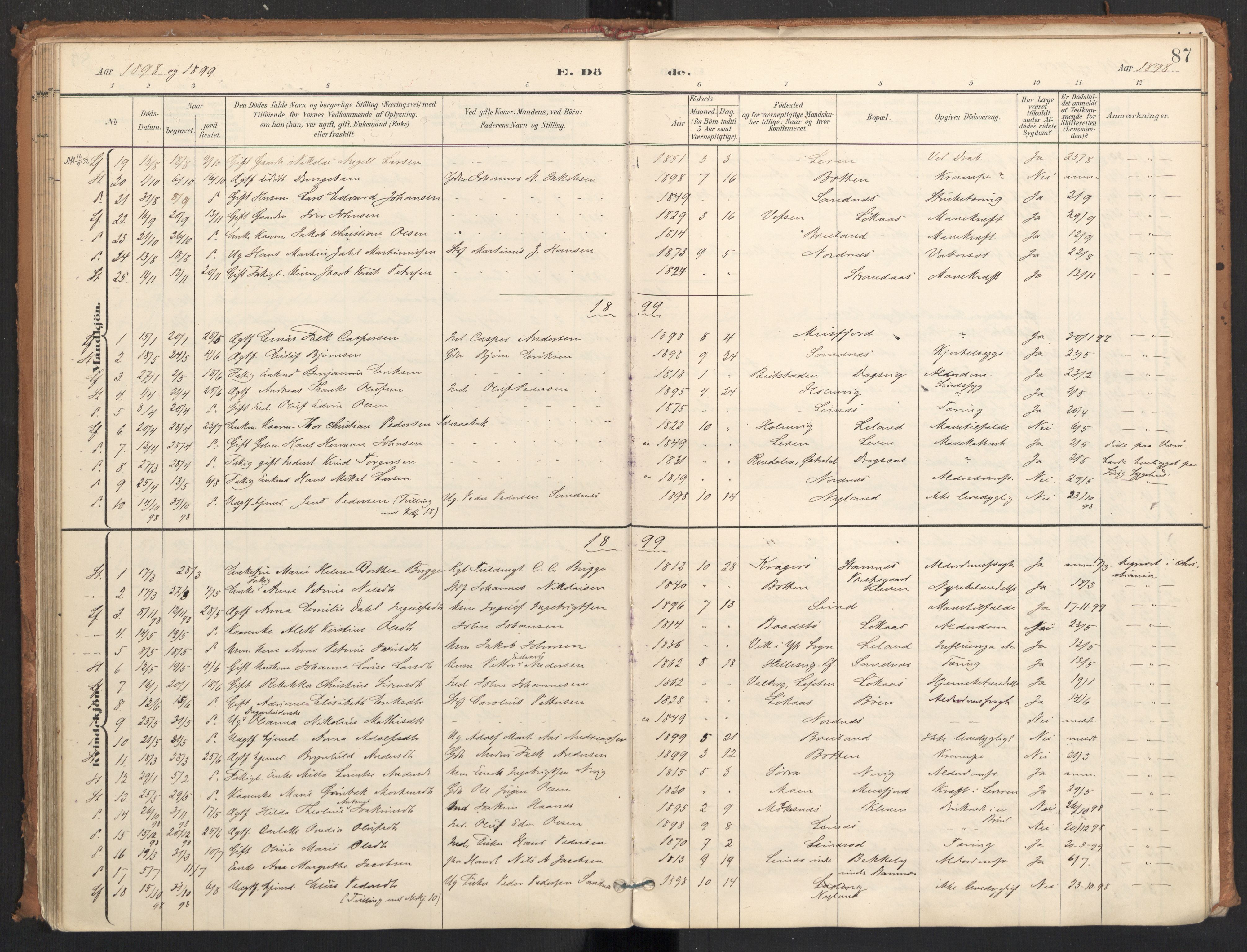 Ministerialprotokoller, klokkerbøker og fødselsregistre - Nordland, AV/SAT-A-1459/831/L0472: Parish register (official) no. 831A03, 1897-1912, p. 87