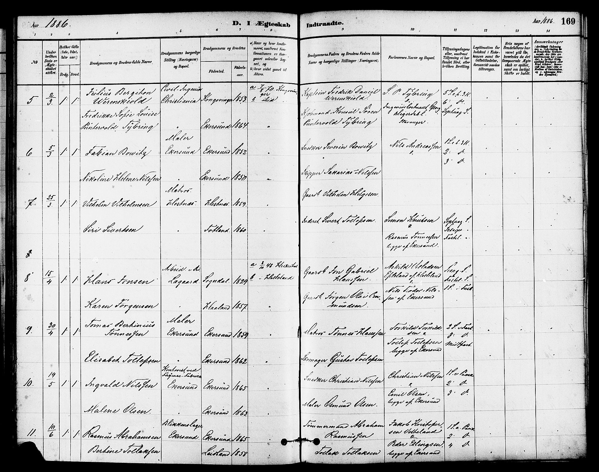 Eigersund sokneprestkontor, SAST/A-101807/S08/L0015: Parish register (official) no. A 15, 1879-1892, p. 169