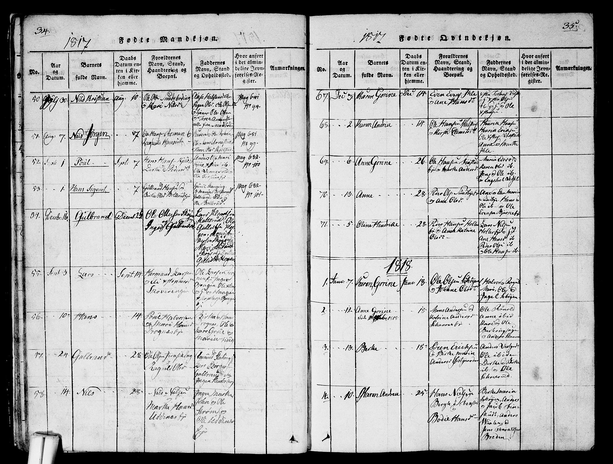 Nes prestekontor Kirkebøker, SAO/A-10410/G/Ga/L0001: Parish register (copy) no. I 1, 1815-1835, p. 34-35