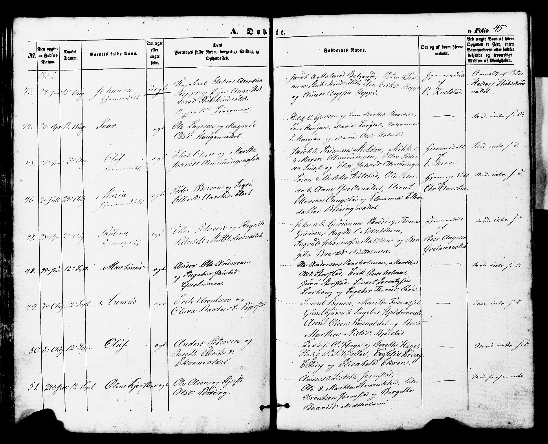 Ministerialprotokoller, klokkerbøker og fødselsregistre - Nord-Trøndelag, AV/SAT-A-1458/724/L0268: Parish register (copy) no. 724C04, 1846-1878, p. 45