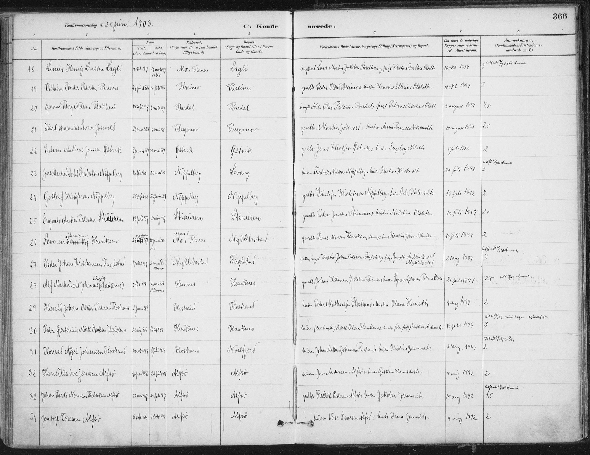 Ministerialprotokoller, klokkerbøker og fødselsregistre - Nordland, AV/SAT-A-1459/838/L0552: Parish register (official) no. 838A10, 1880-1910, p. 366