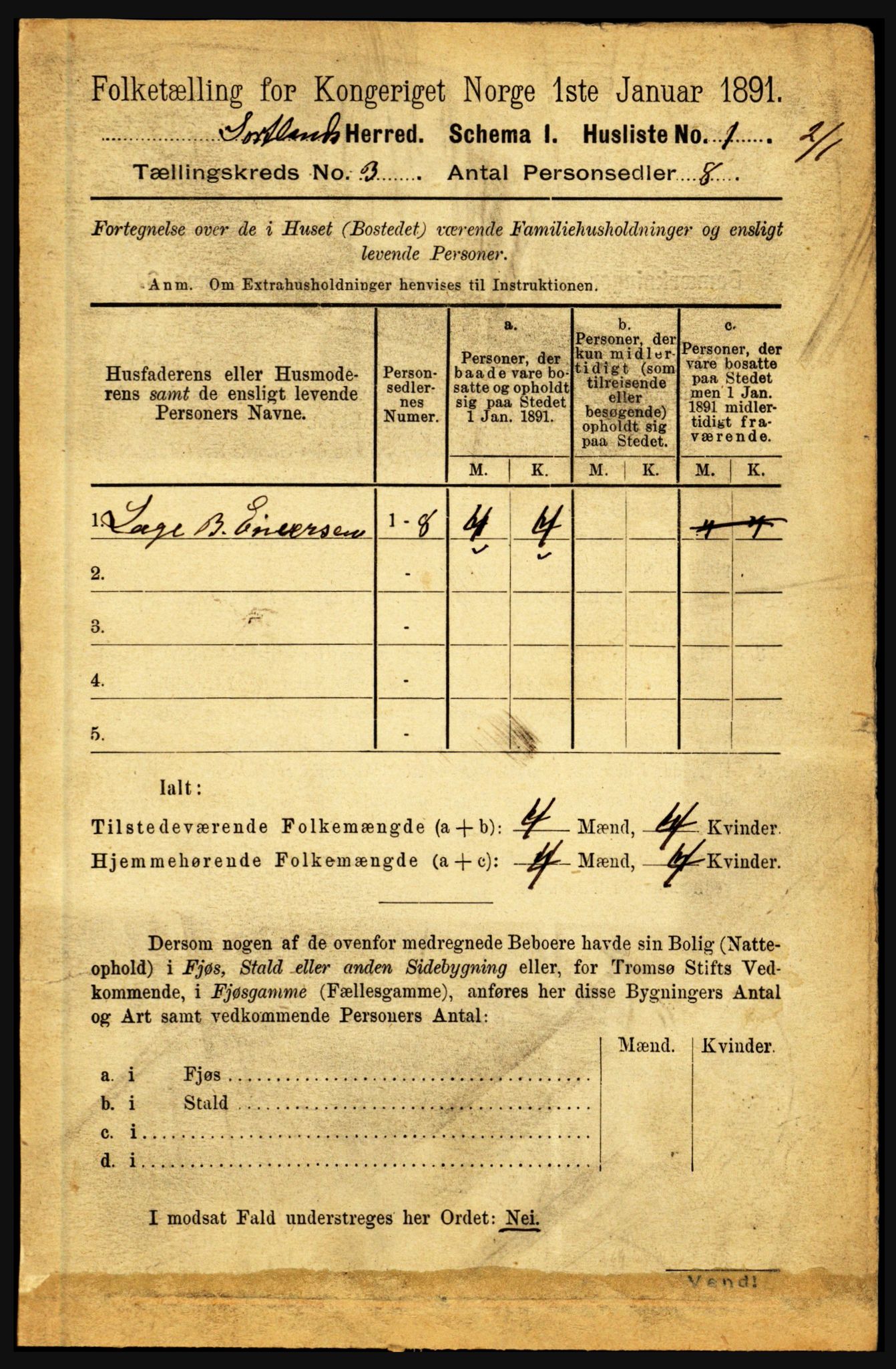 RA, 1891 census for 1870 Sortland, 1891, p. 2077