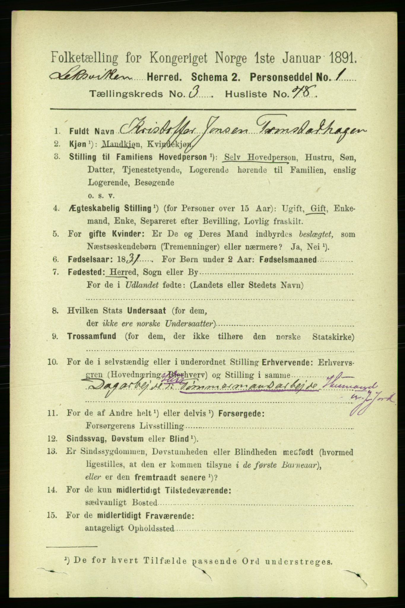 RA, 1891 census for 1718 Leksvik, 1891, p. 1449