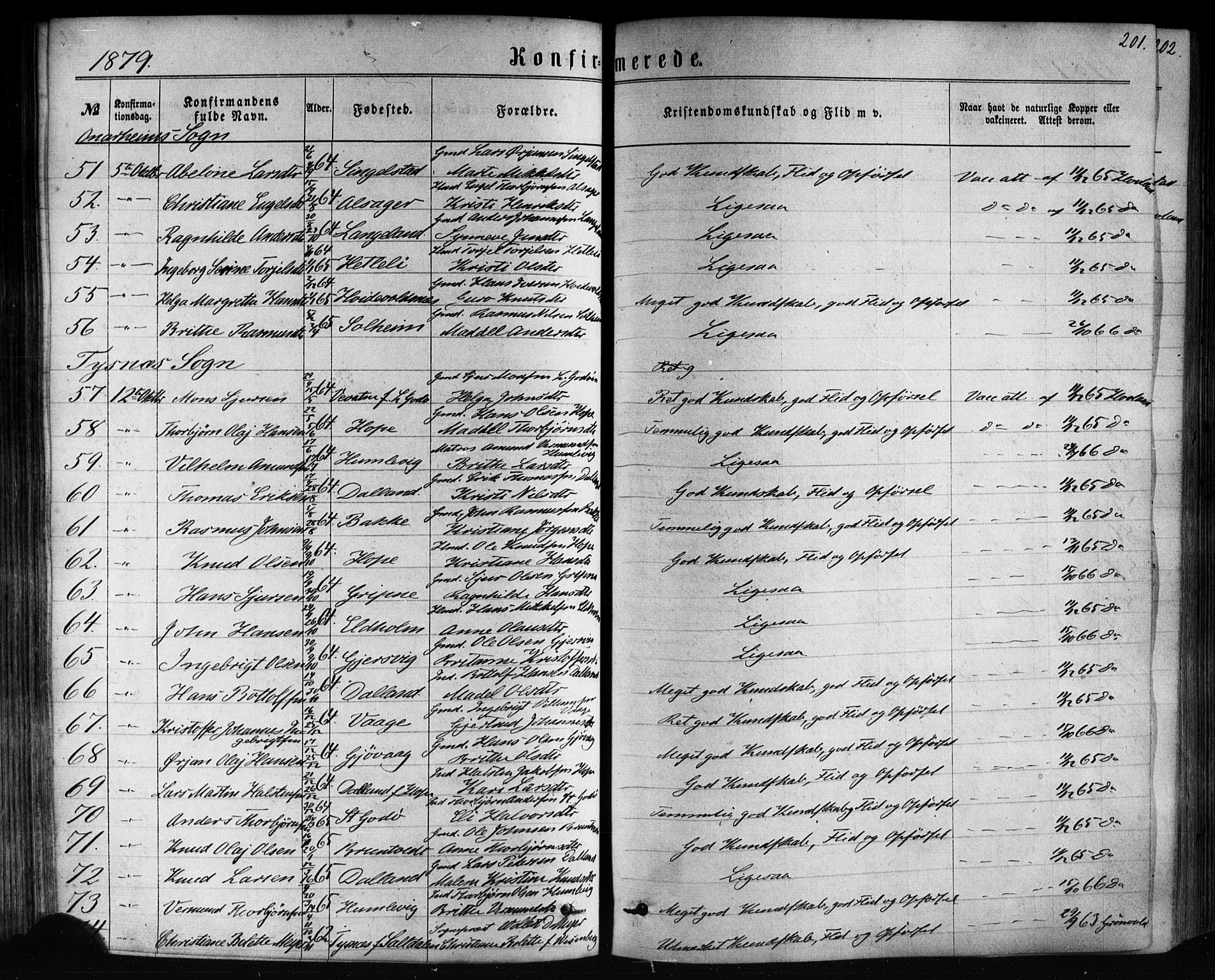 Tysnes sokneprestembete, SAB/A-78601/H/Haa: Parish register (official) no. A 12, 1872-1886, p. 201